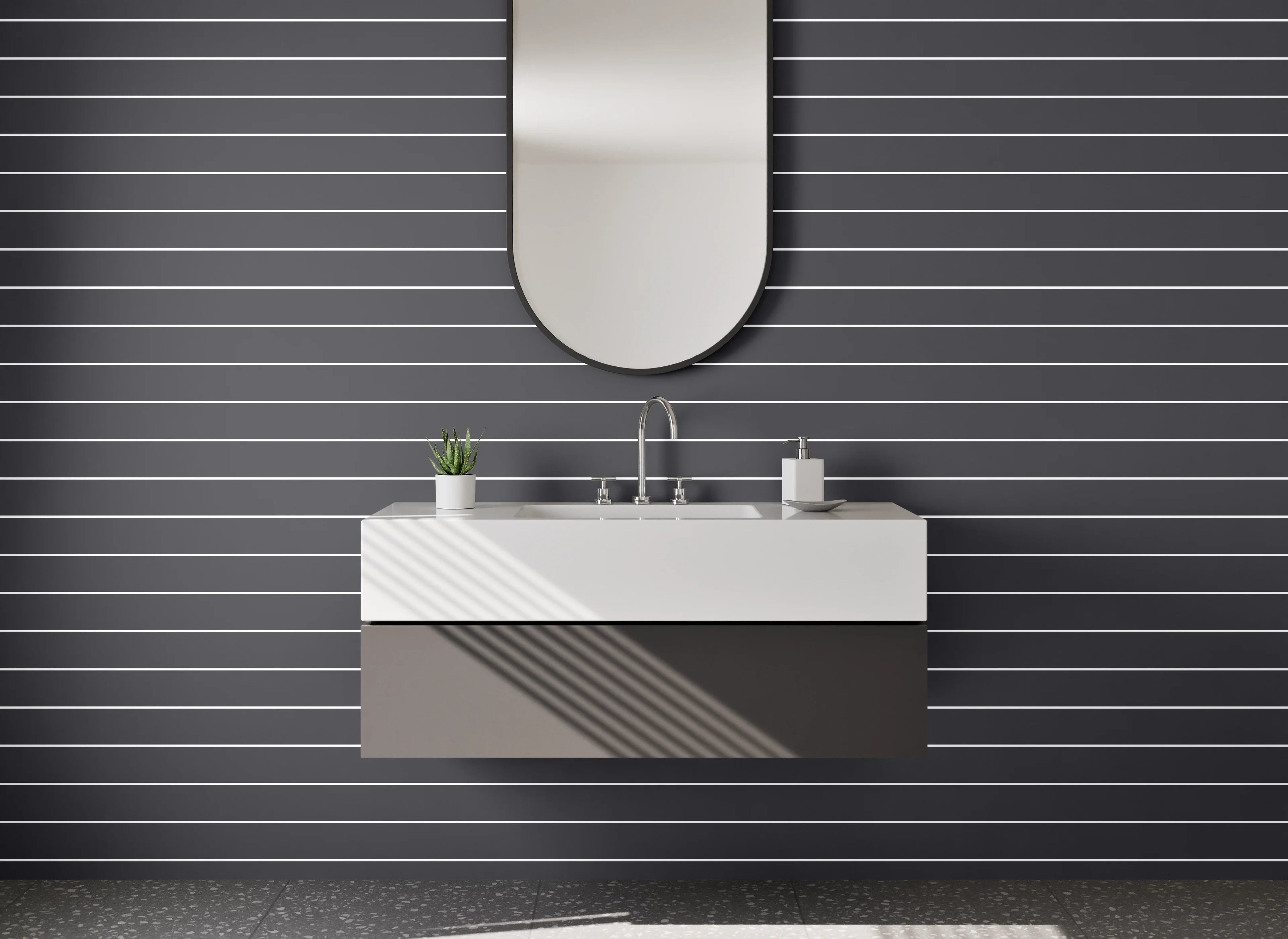 Waschbecken-Rückwand - Minimalistisches Streifenmuster Grau Weiß