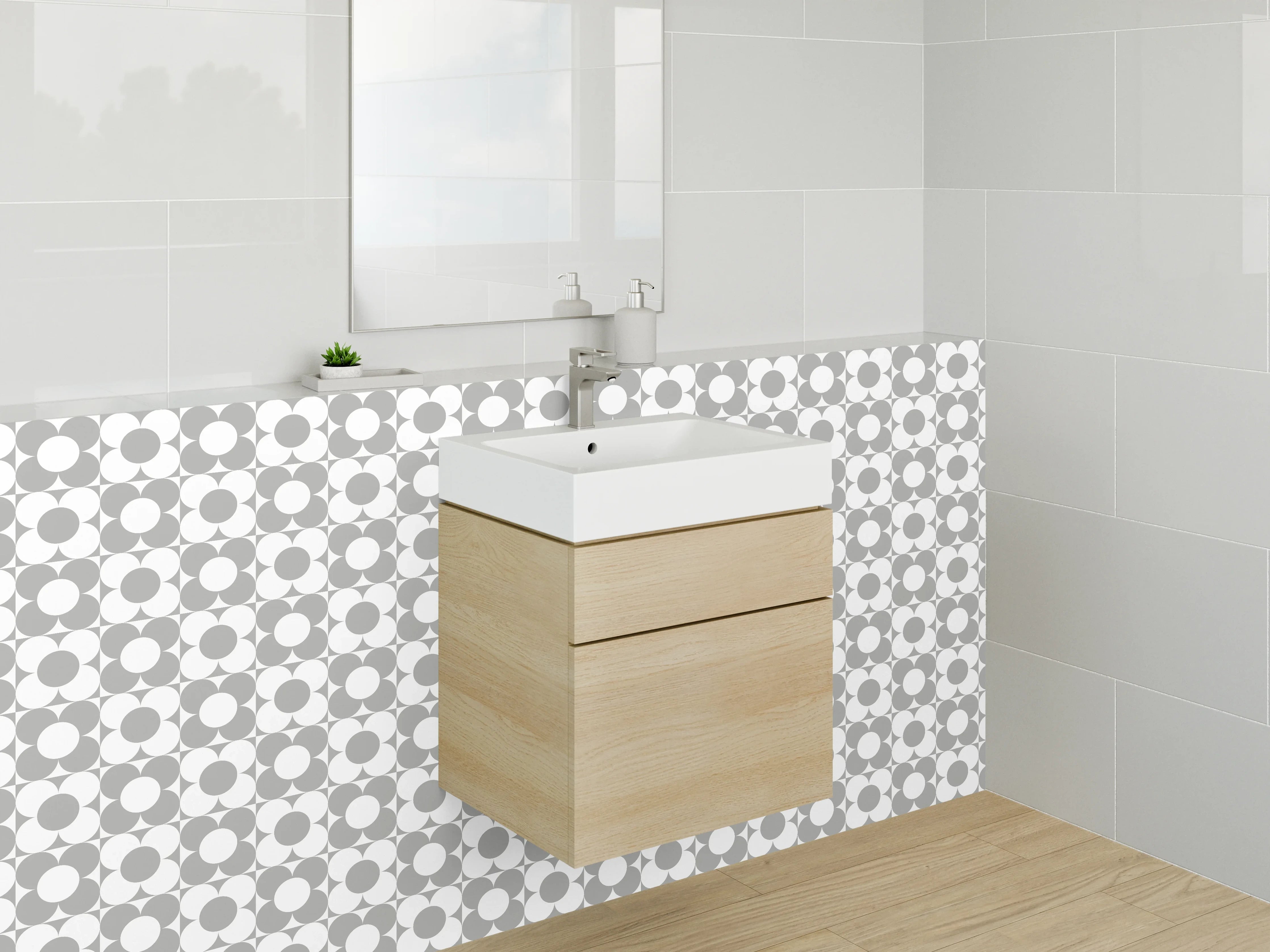 Waschbecken-Rückwand - Minimalistisches graues Kreis-Muster