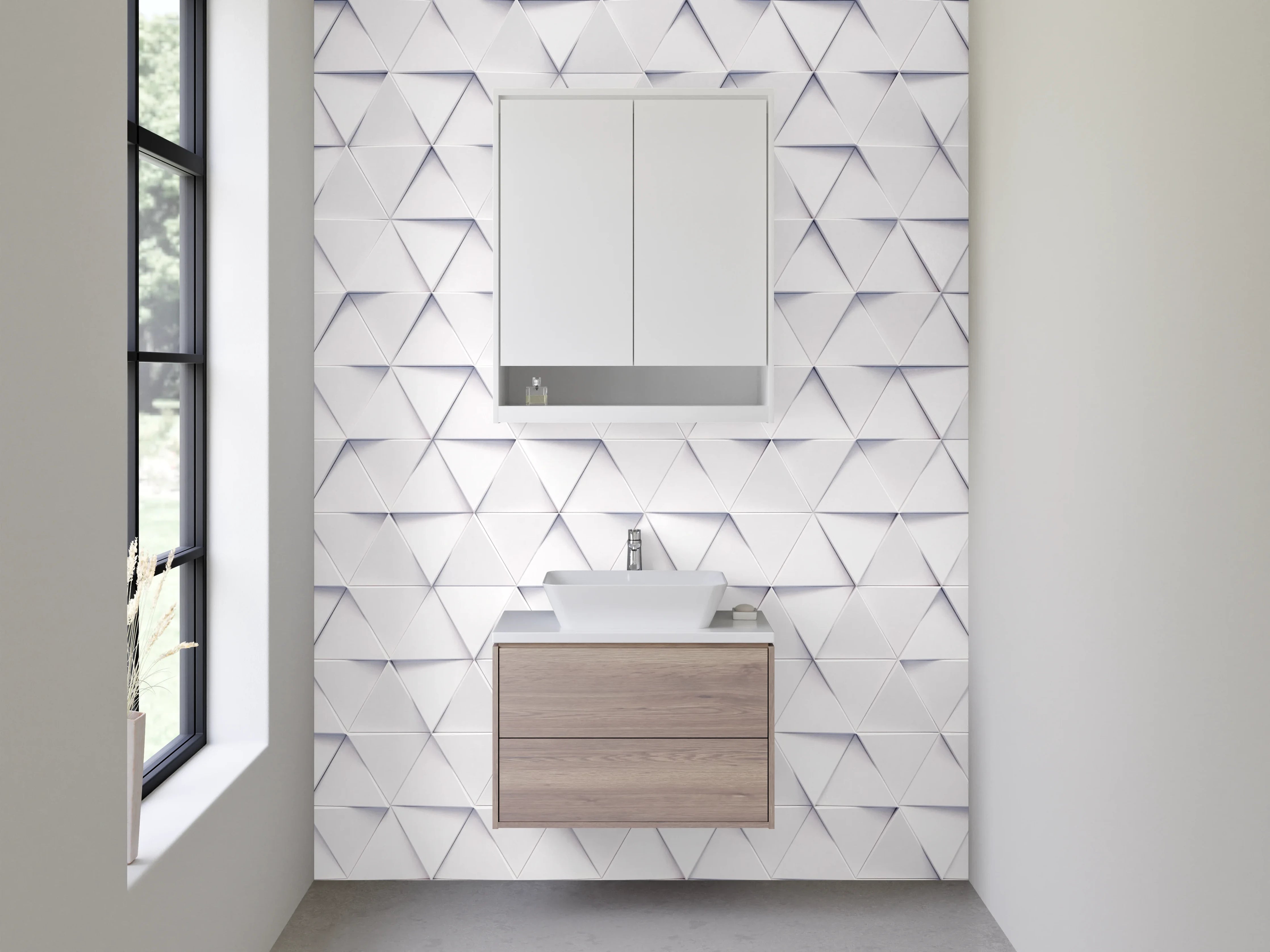 Waschbecken-Rückwand - Minimalistisches weiß-graues 3D-Muster
