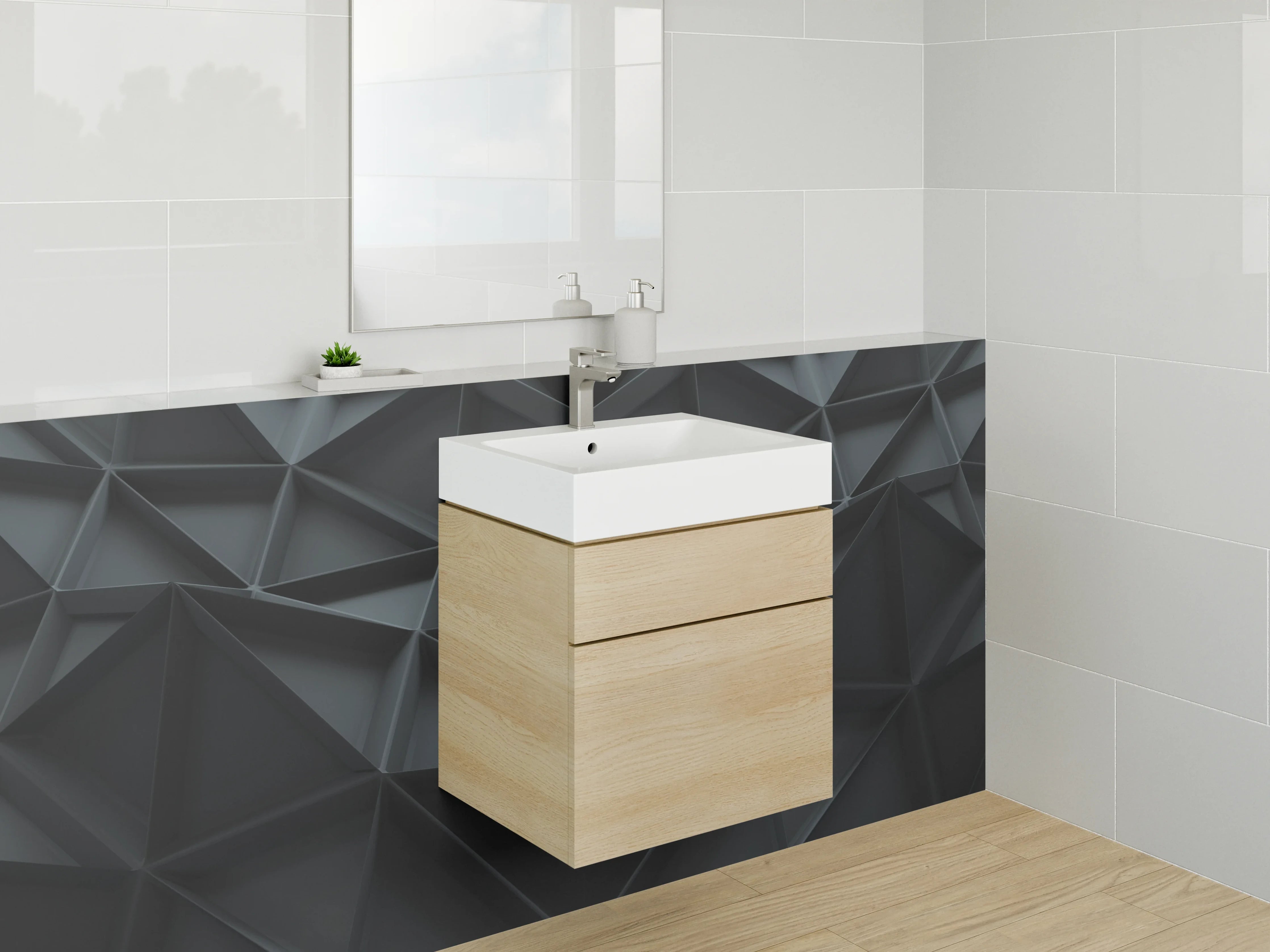 Waschbecken-Rückwand - Moderne 3D-Geomtrie in Schwarzgrau