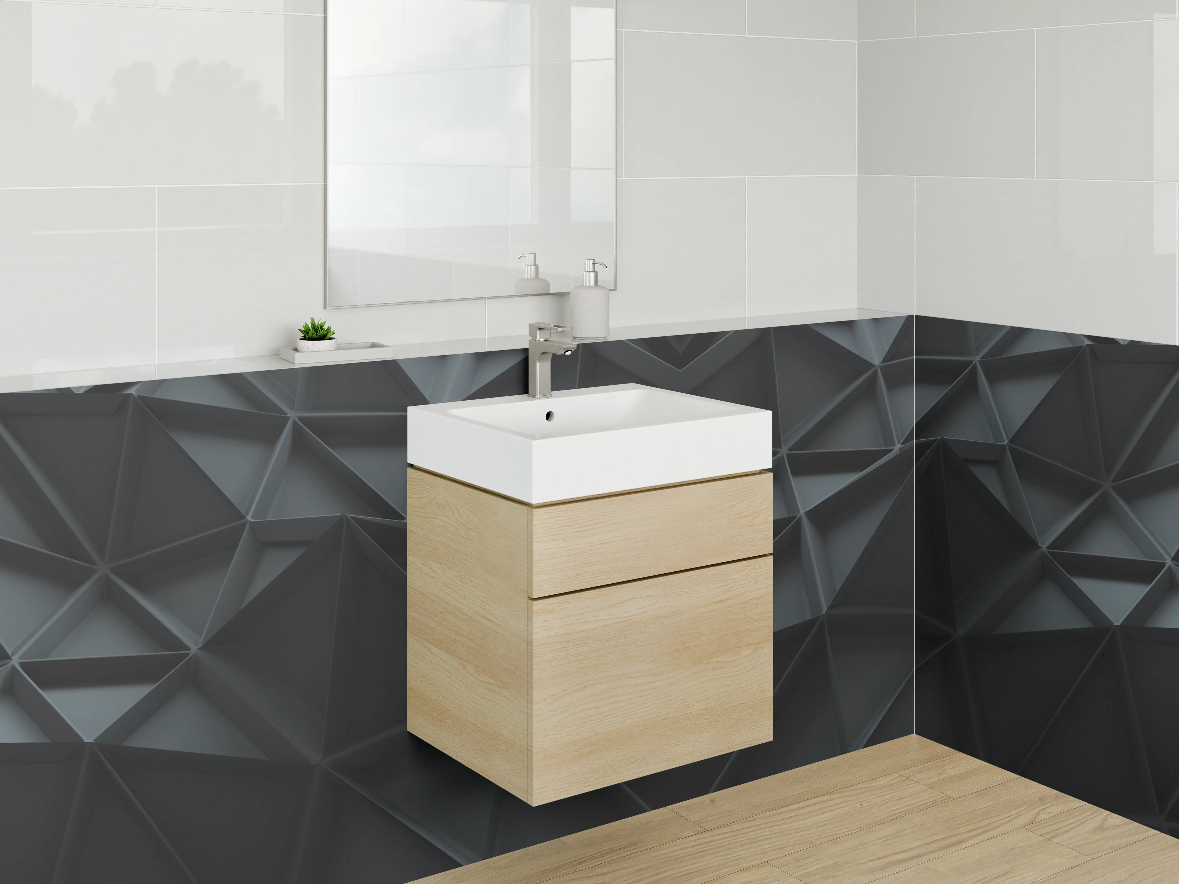 Waschbecken-Rückwand - Moderne 3D-Geomtrie in Schwarzgrau