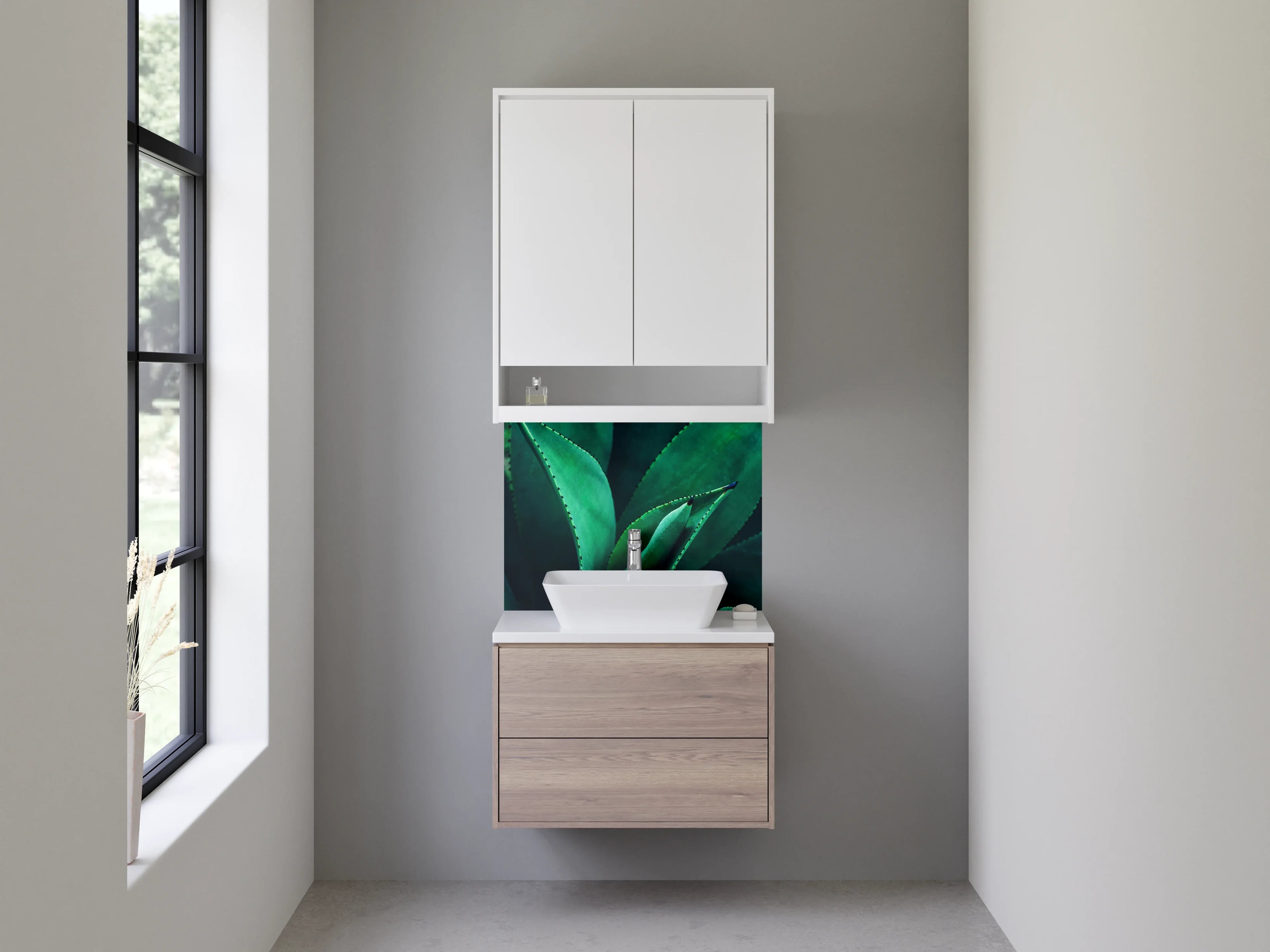 Waschbecken-Rückwand - Moderne Agaven-Blätter grün