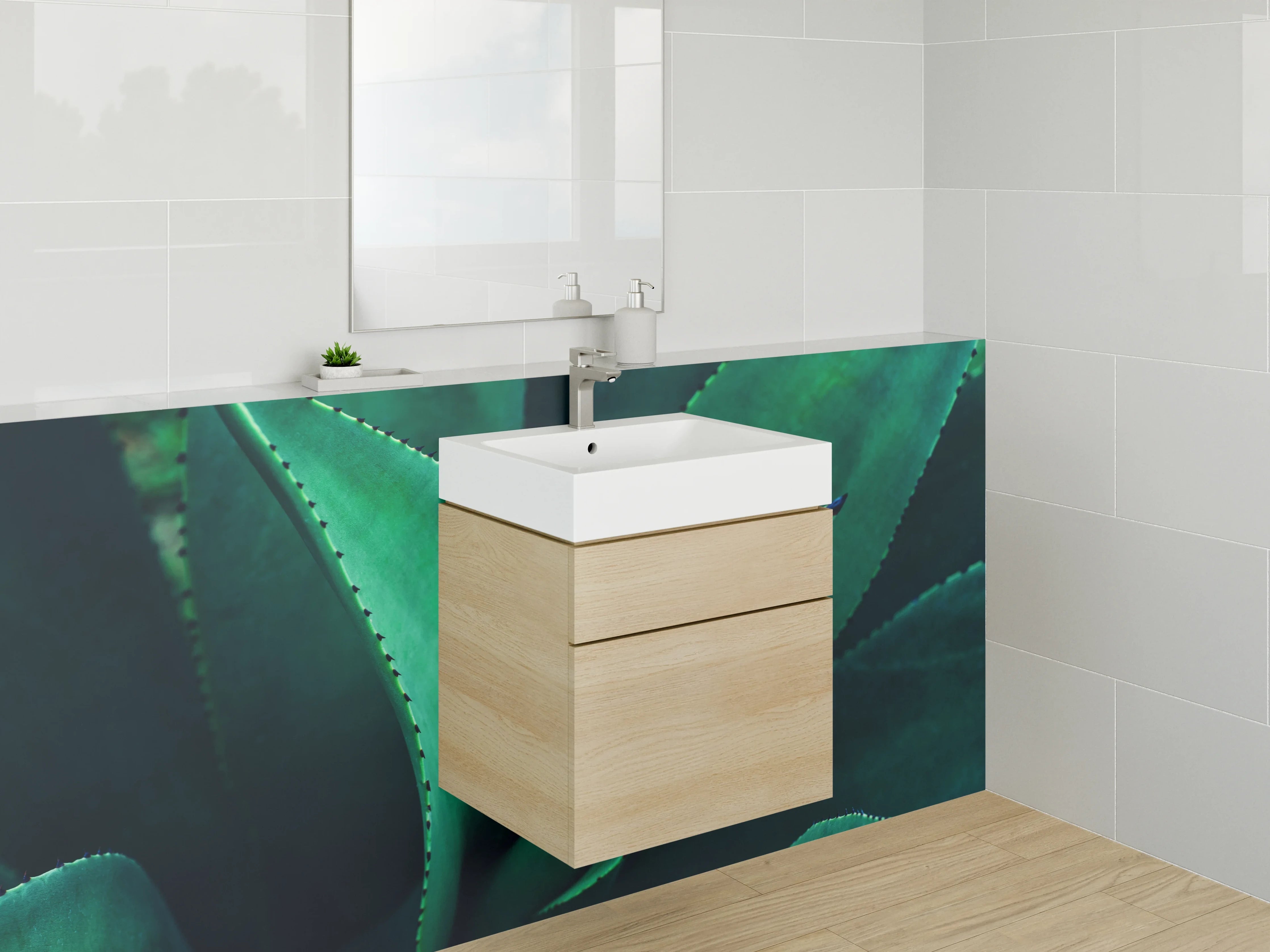 Waschbecken-Rückwand - Moderne Agaven-Blätter grün