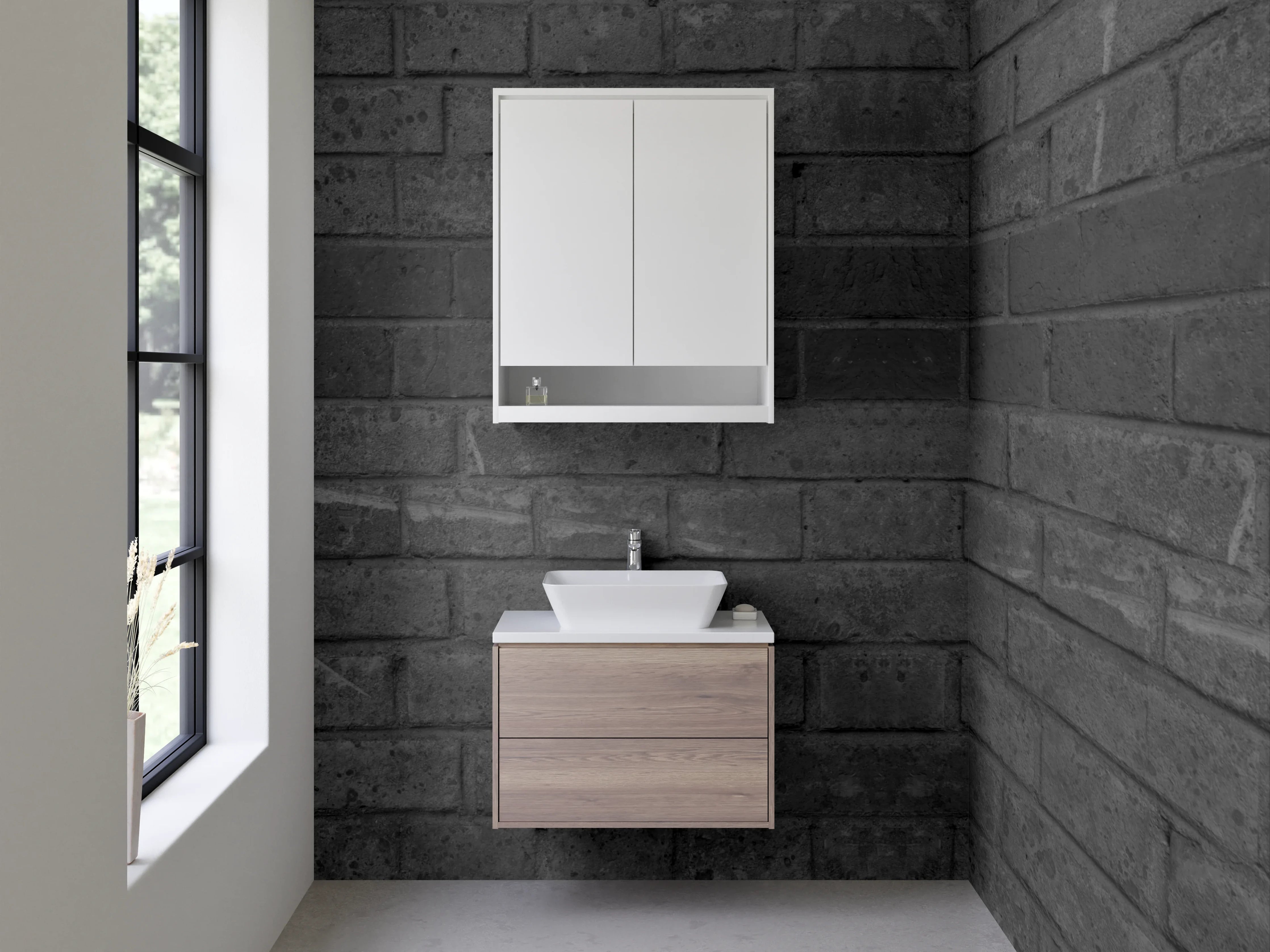 Waschbecken-Rückwand - Moderne Backstein-Optik Grau Schwarz