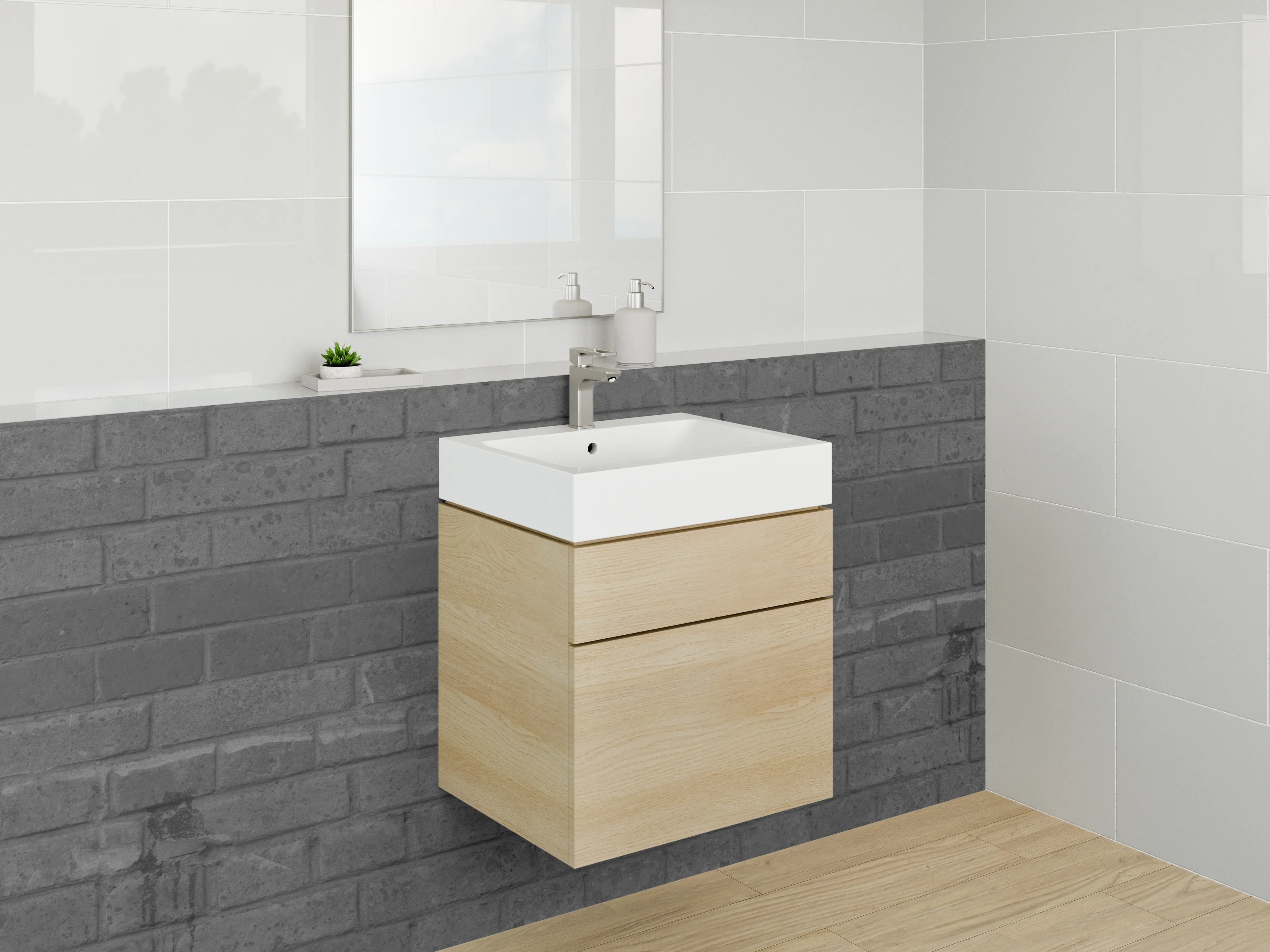 Waschbecken-Rückwand - Moderne Backstein-Optik Grau Schwarz