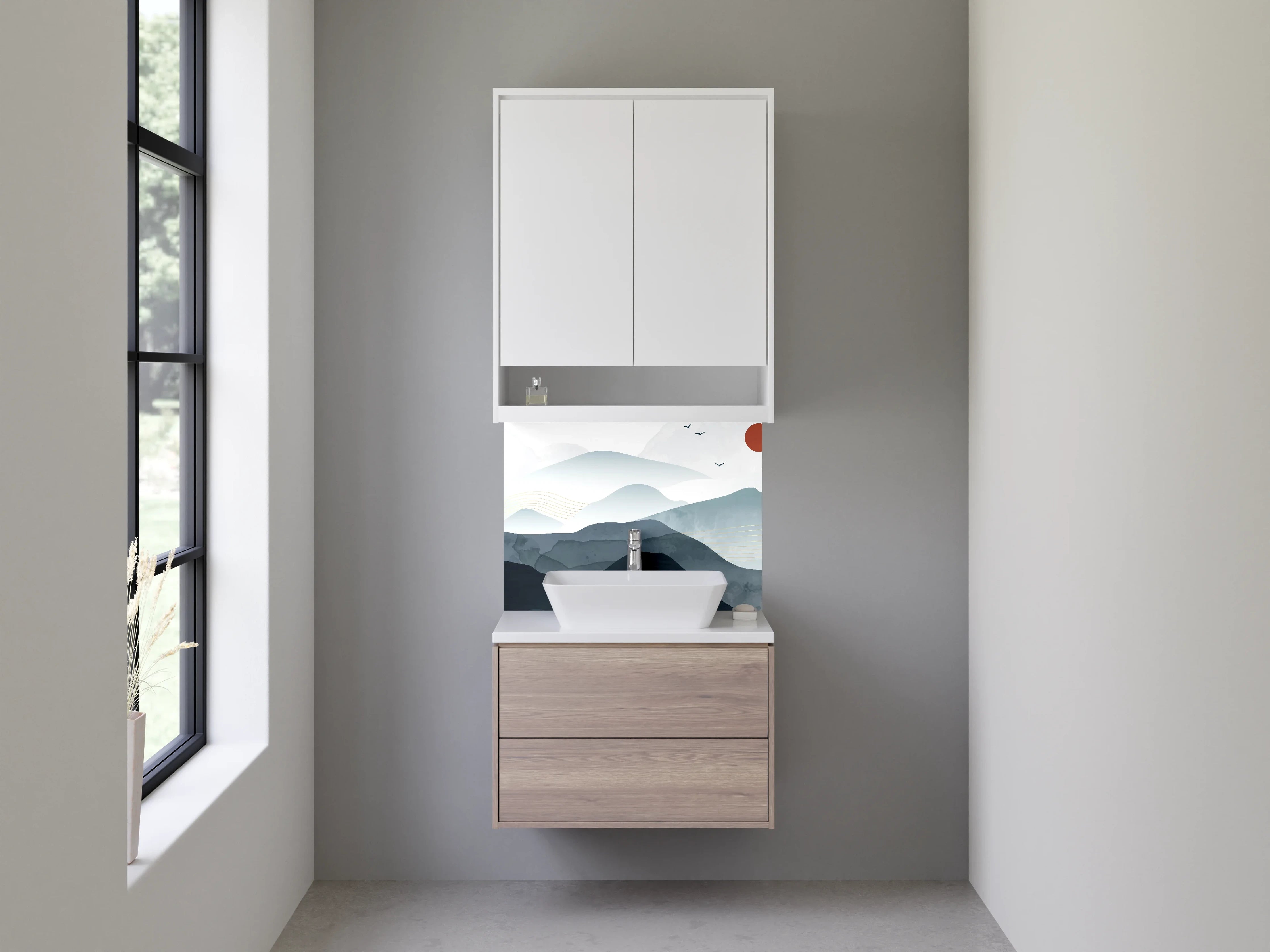 Waschbecken-Rückwand - Moderne Berglandschaft im minimalistischen Stil