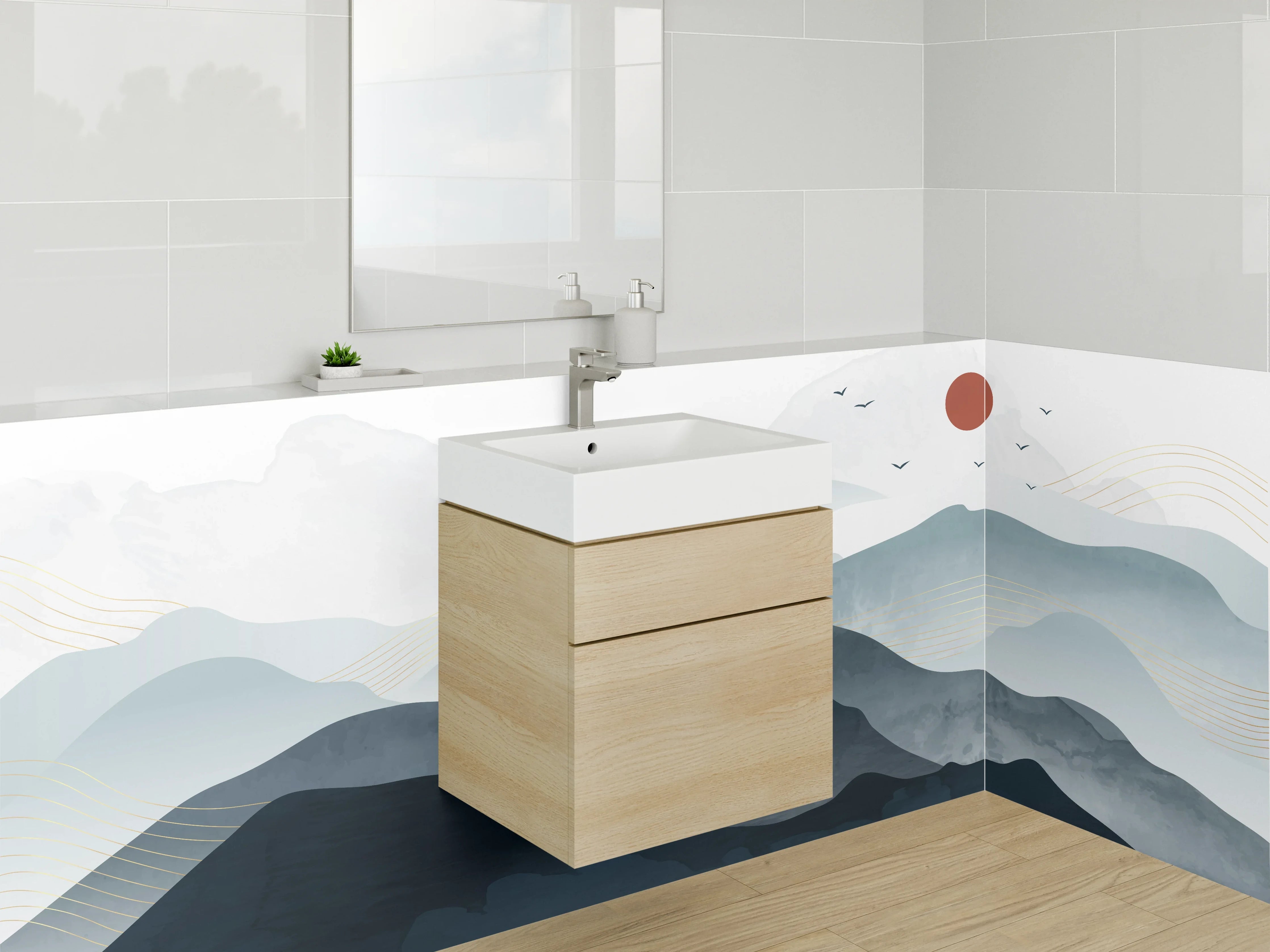 Waschbecken-Rückwand - Moderne Berglandschaft im minimalistischen Stil