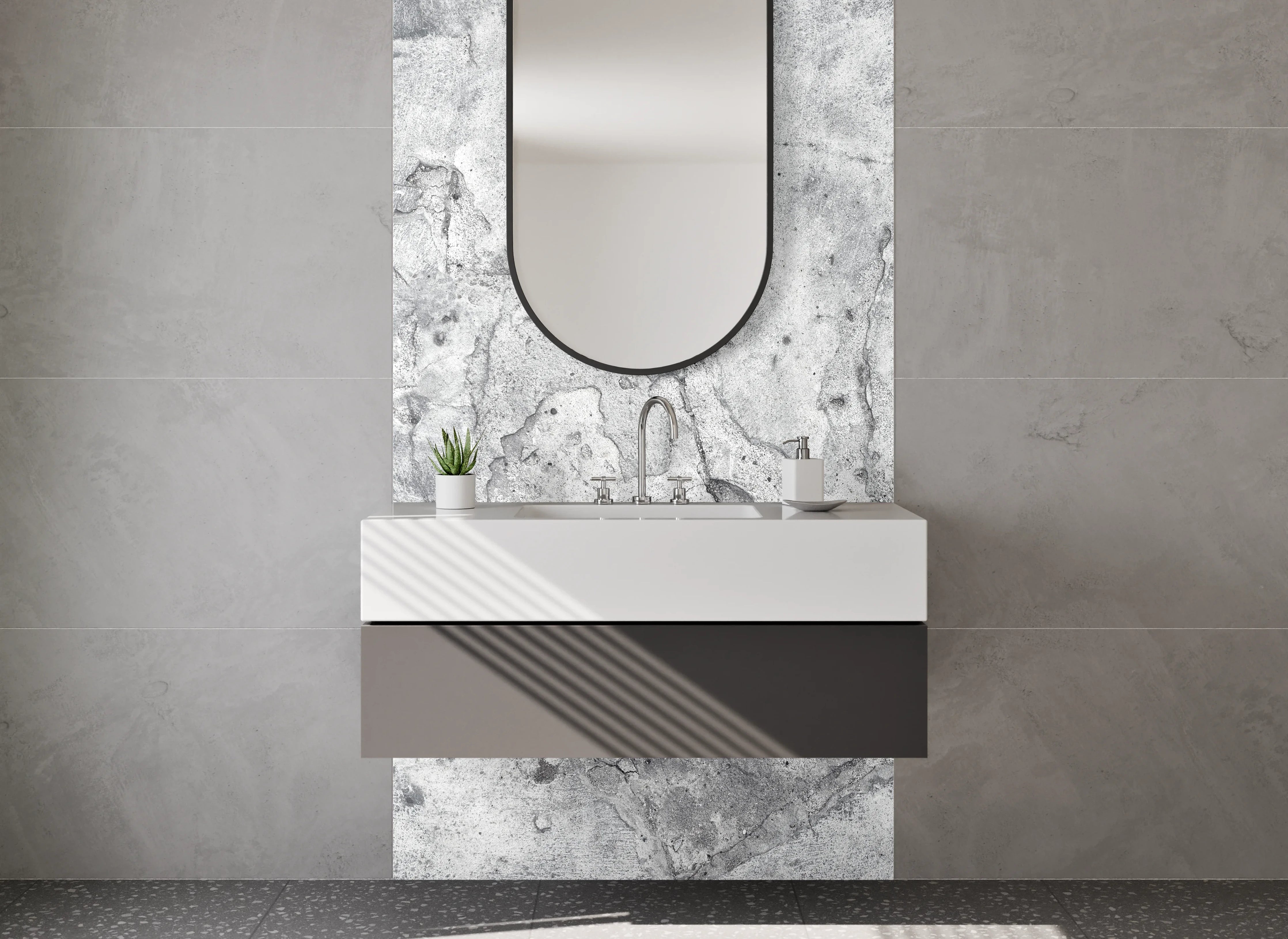 Waschbecken-Rückwand - Moderne Betonoptik Grau Weiß