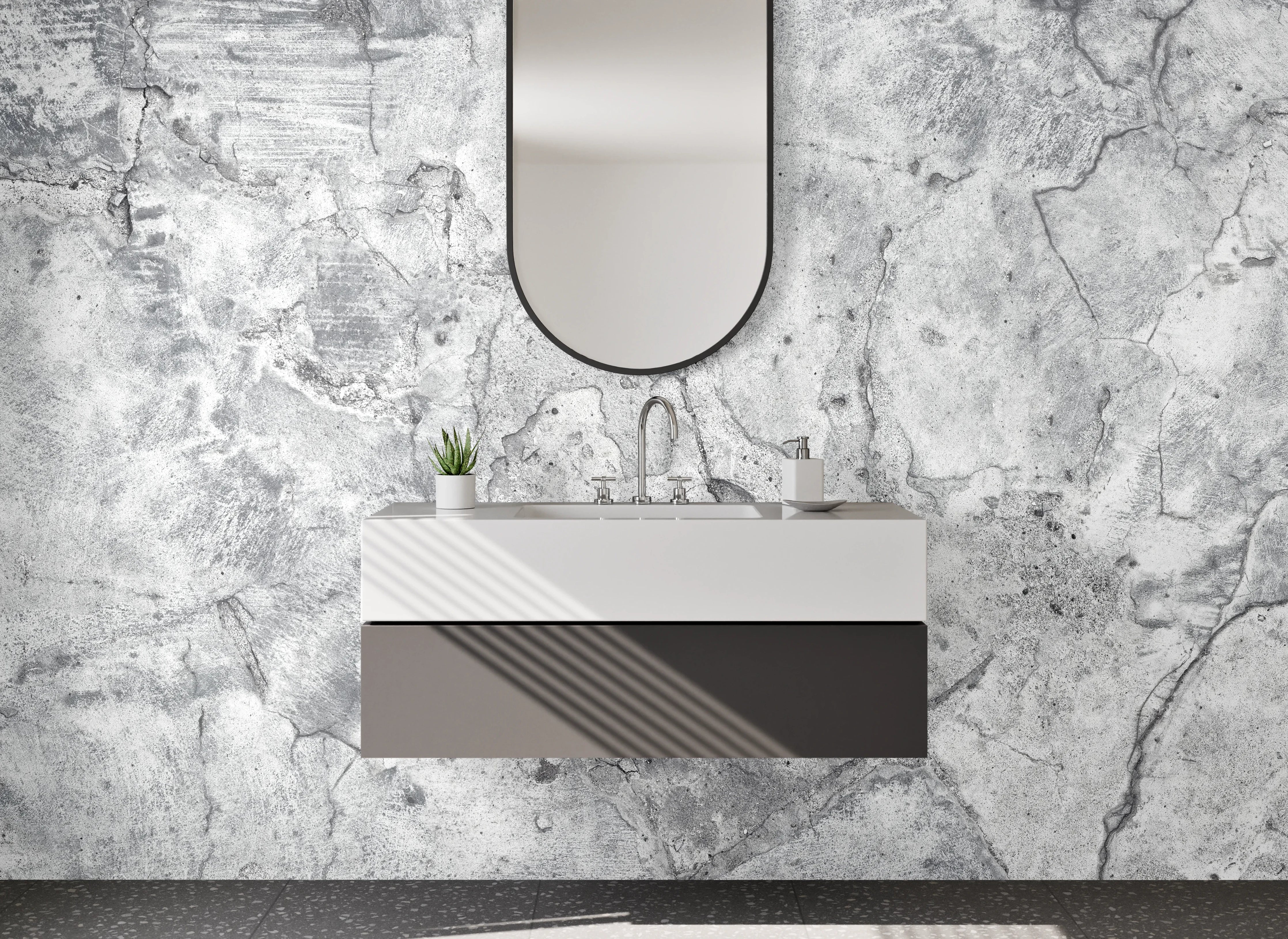 Waschbecken-Rückwand - Moderne Betonoptik Grau Weiß