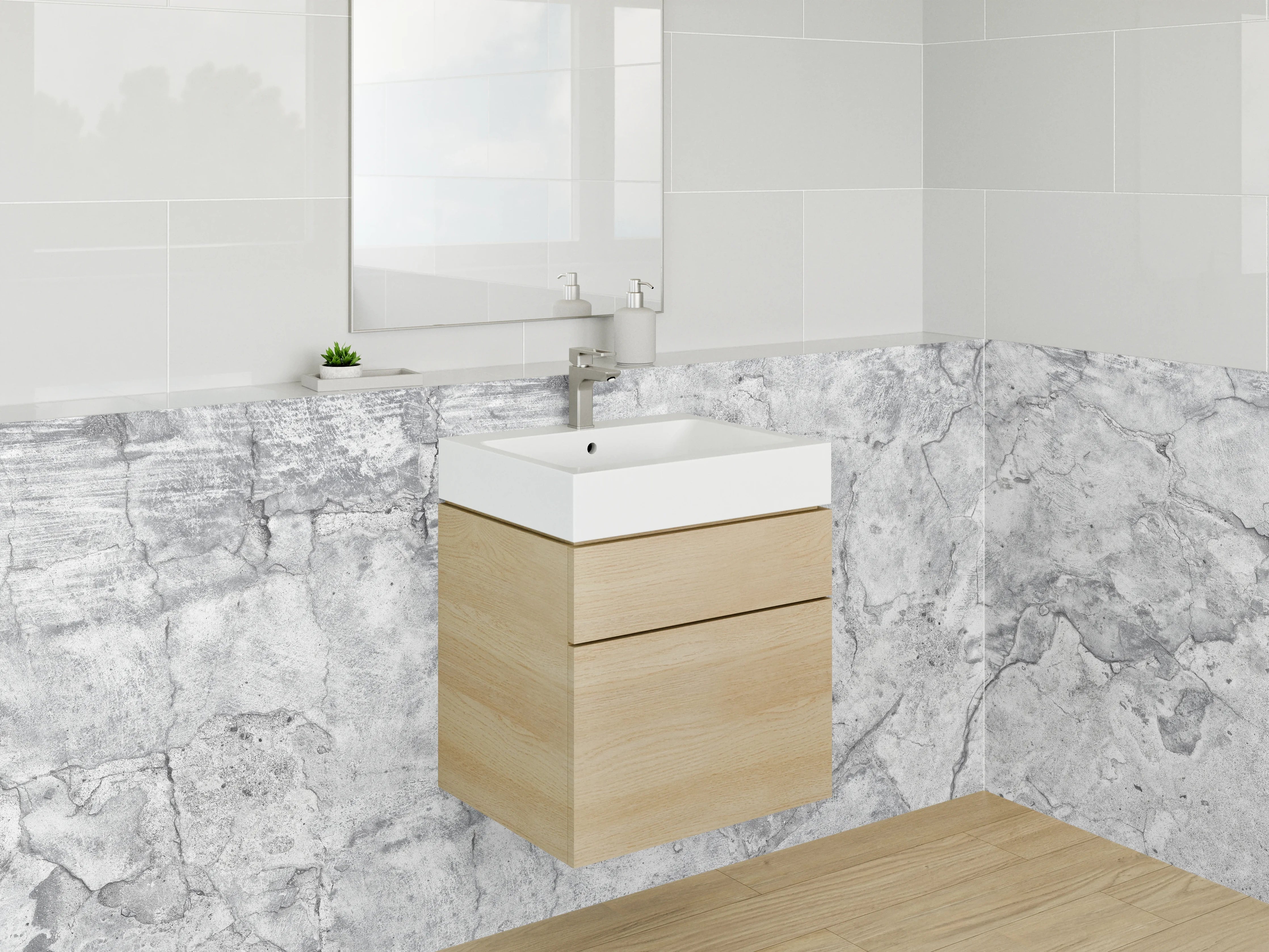 Waschbecken-Rückwand - Moderne Betonoptik Grau Weiß