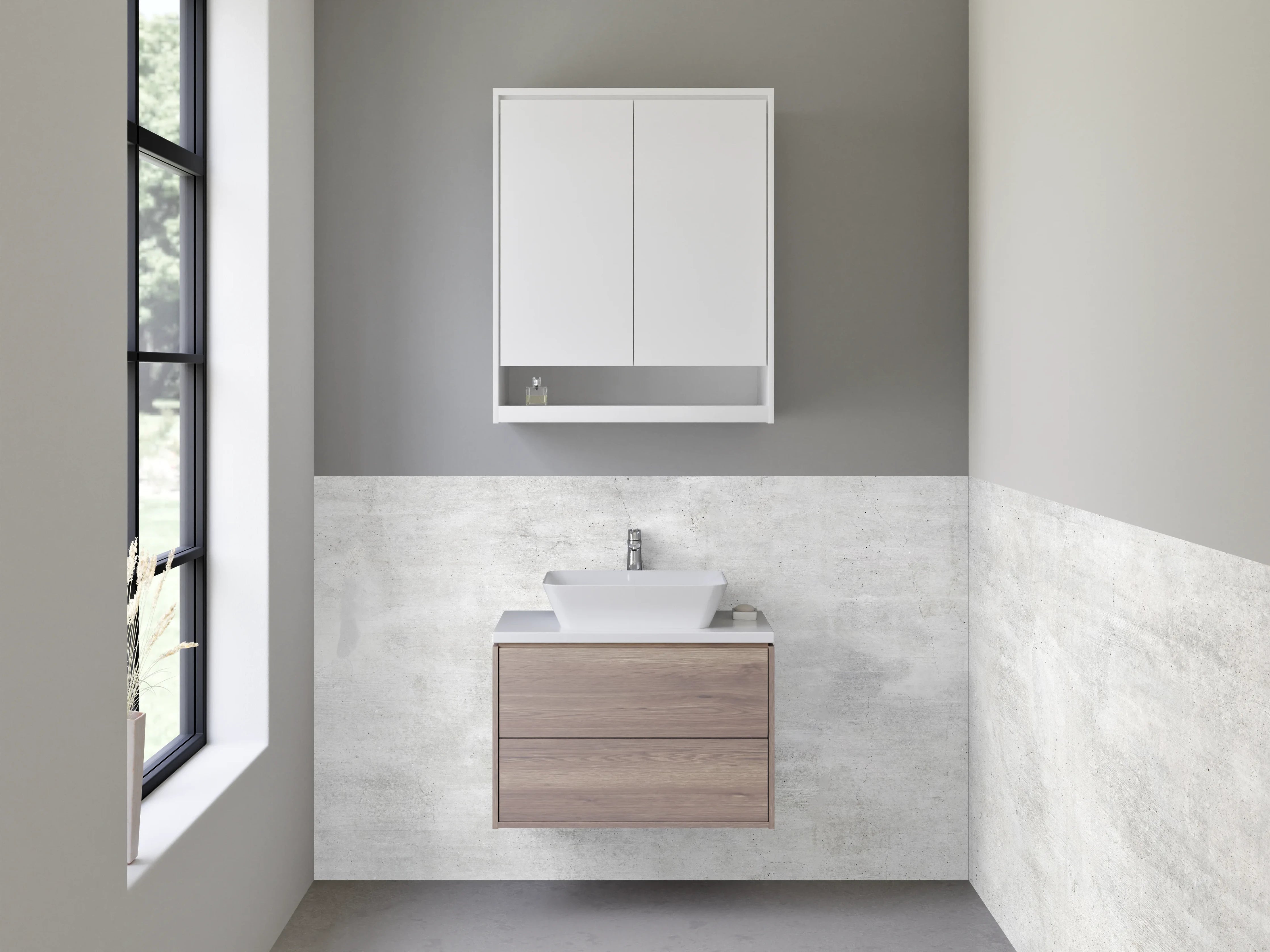 Waschbecken-Rückwand - Moderne Betonoptik Weiß-Grau