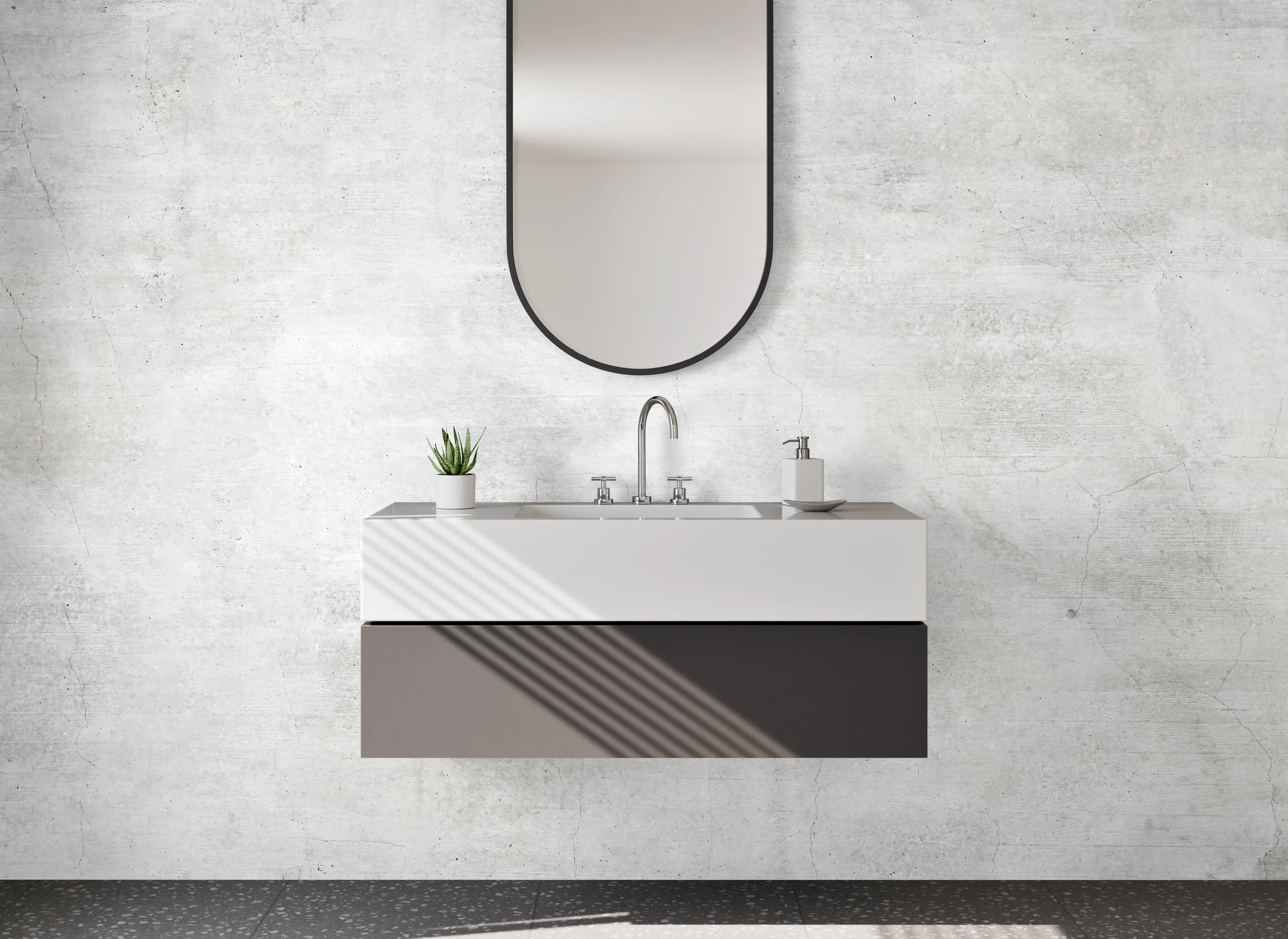 Waschbecken-Rückwand - Moderne Betonoptik Weiß-Grau