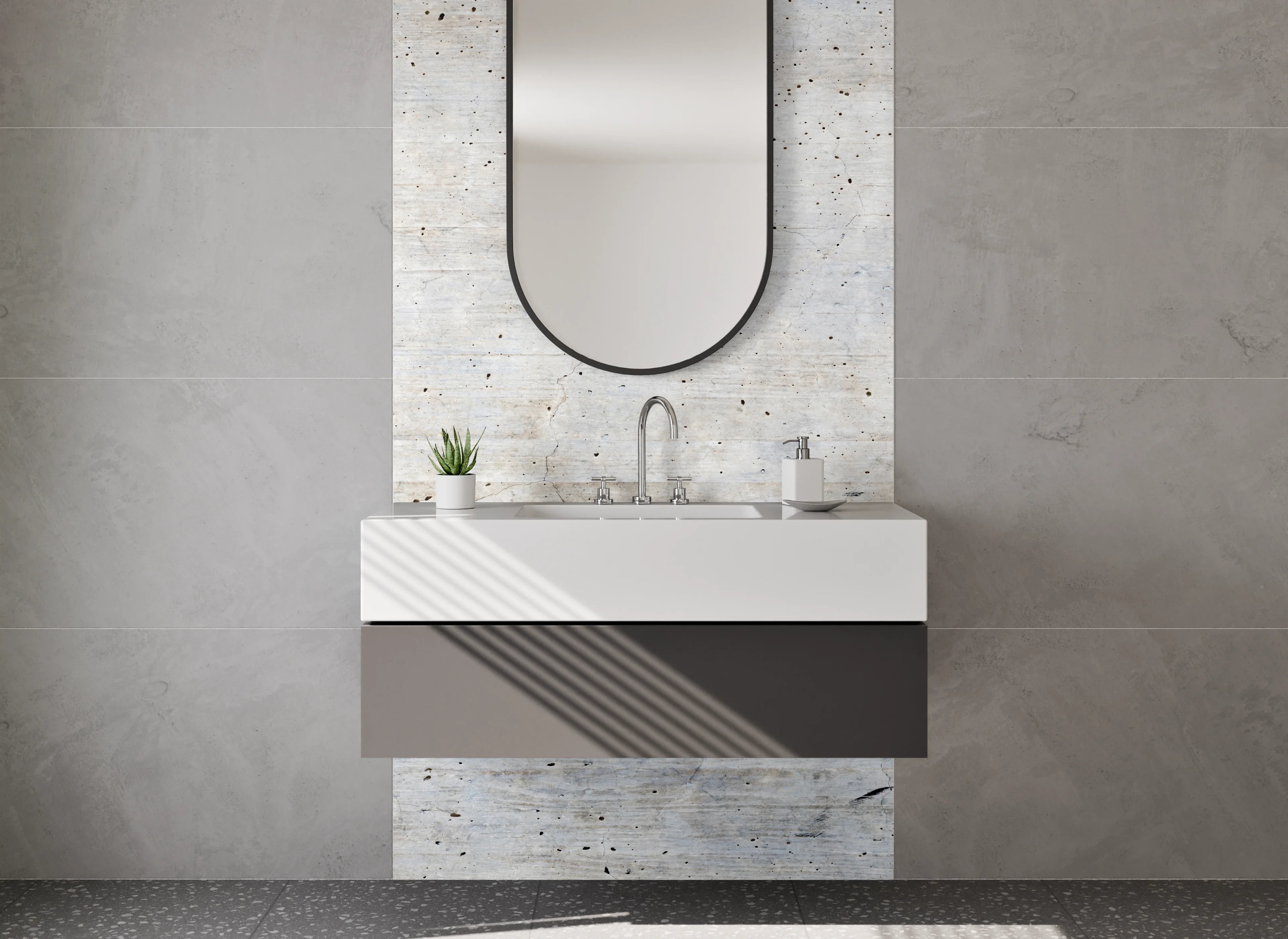 Waschbecken-Rückwand - Moderne Betonwand mit subtiler Textur