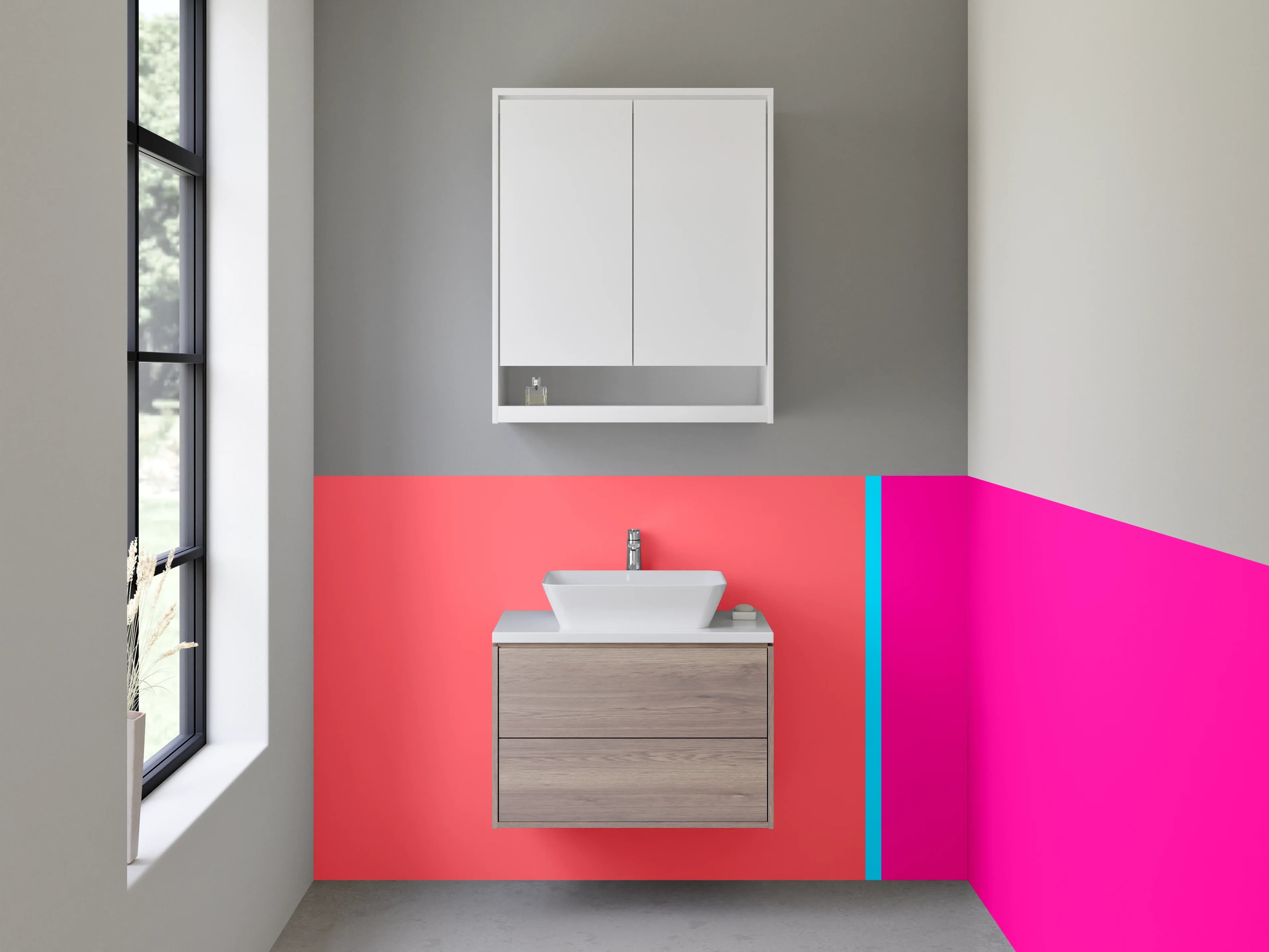 Waschbecken-Rückwand - Moderne Farbbalken Pink und Koralle