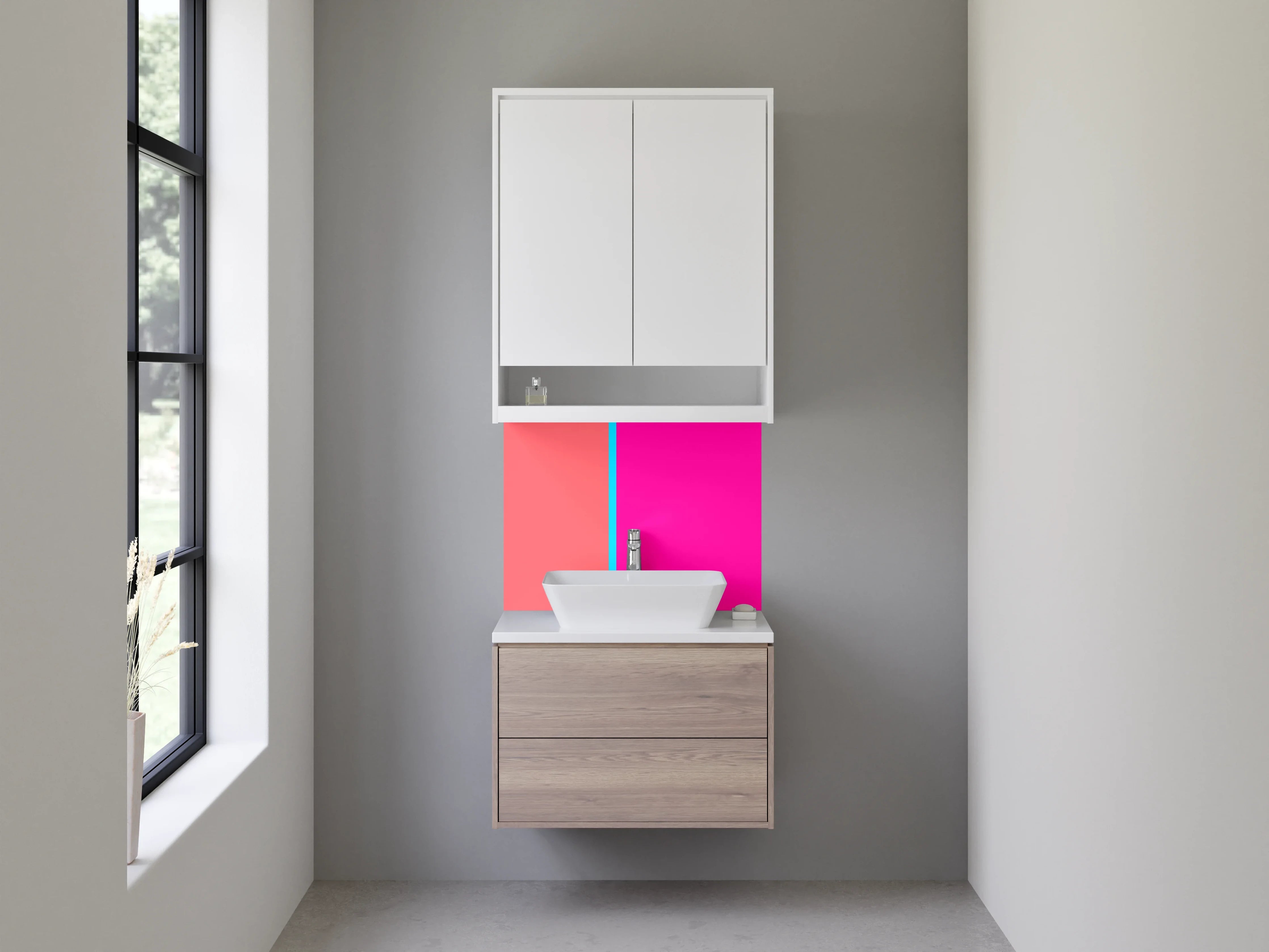 Waschbecken-Rückwand - Moderne Farbbalken Pink und Koralle