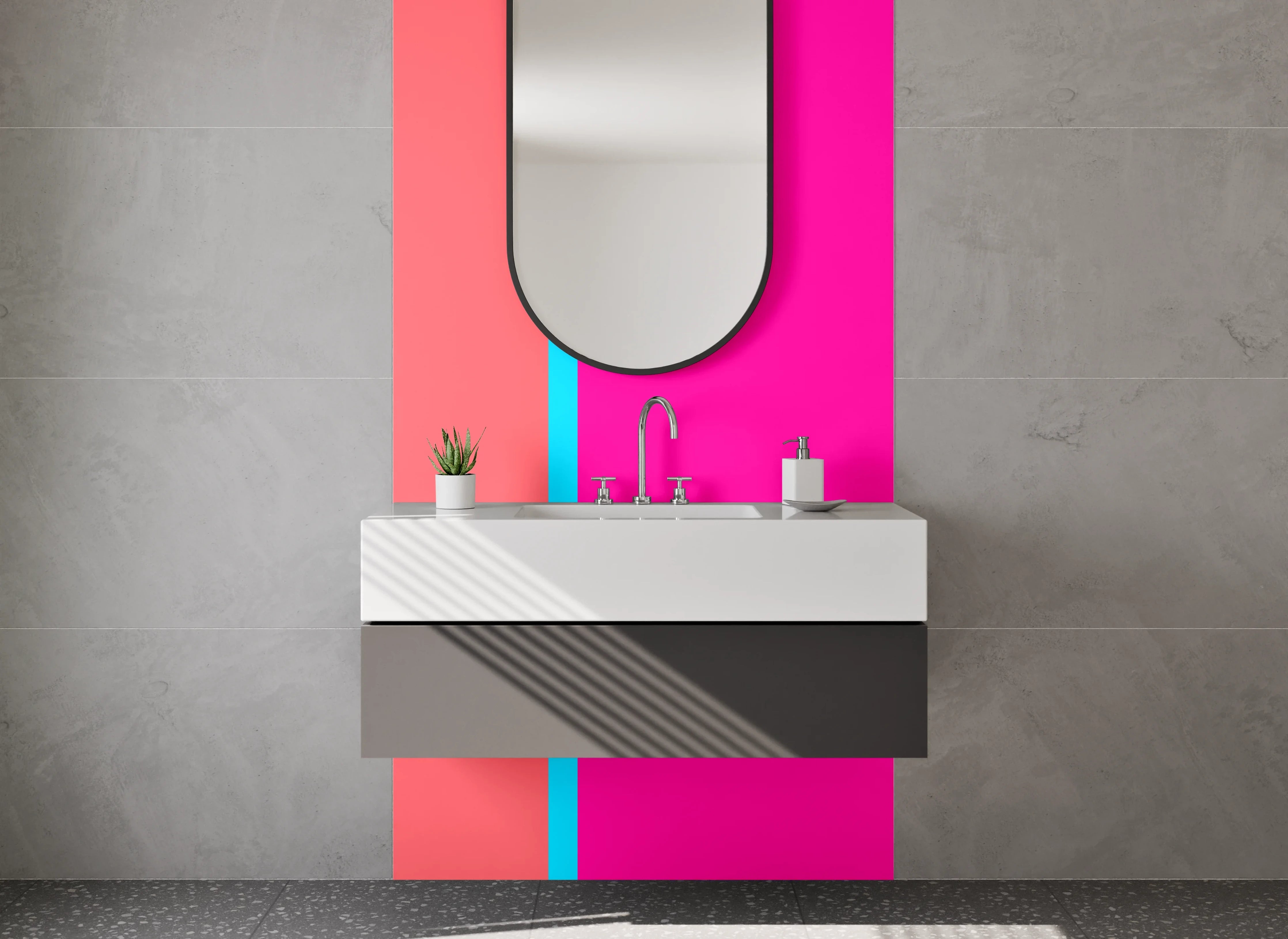 Waschbecken-Rückwand - Moderne Farbbalken Pink und Koralle