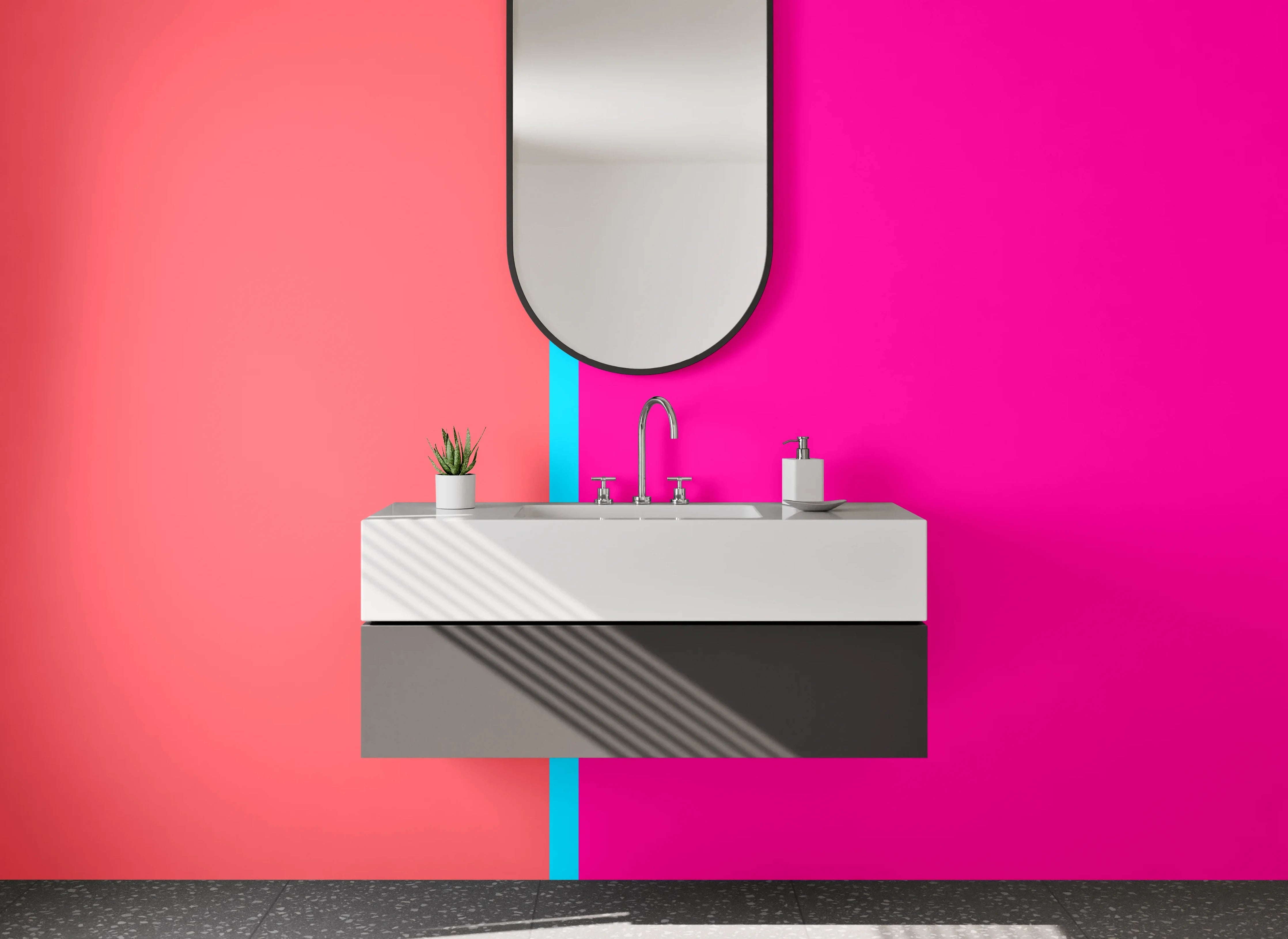 Waschbecken-Rückwand - Moderne Farbbalken Pink und Koralle