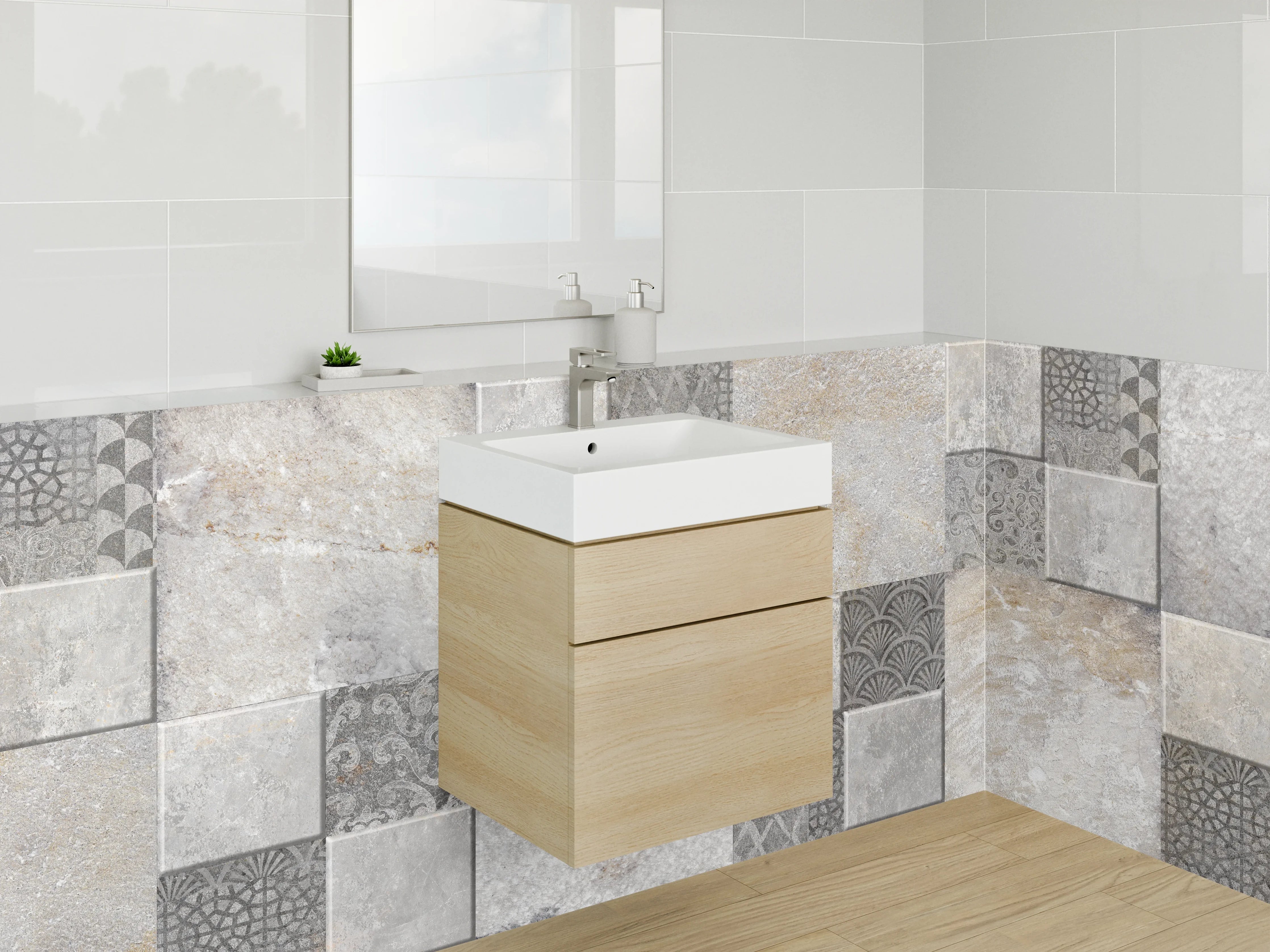 Waschbecken-Rückwand - Moderne Fliesenoptik Grau Beige