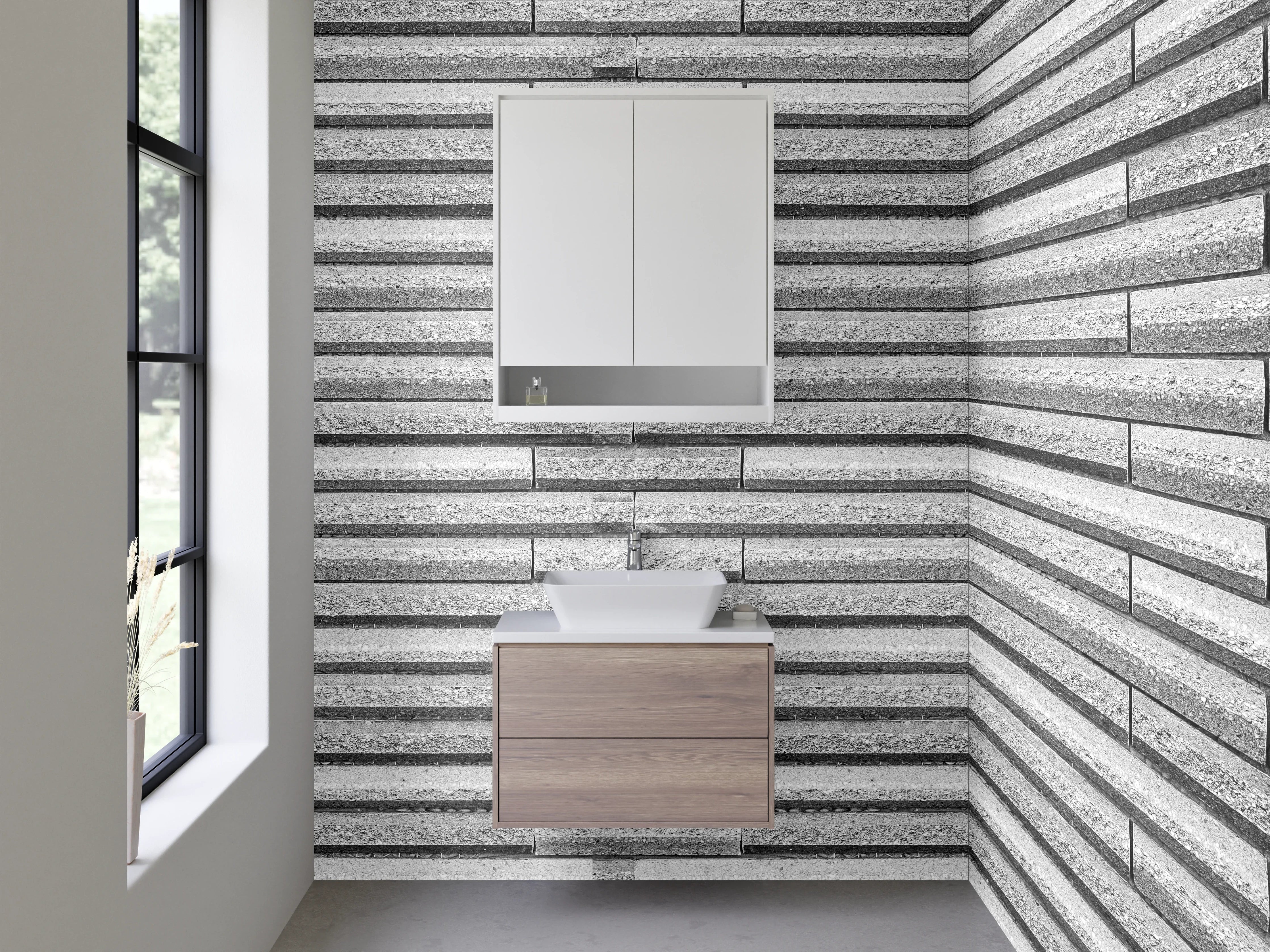 Waschbecken-Rückwand - Moderne Fliesenoptik Grau-Weiß
