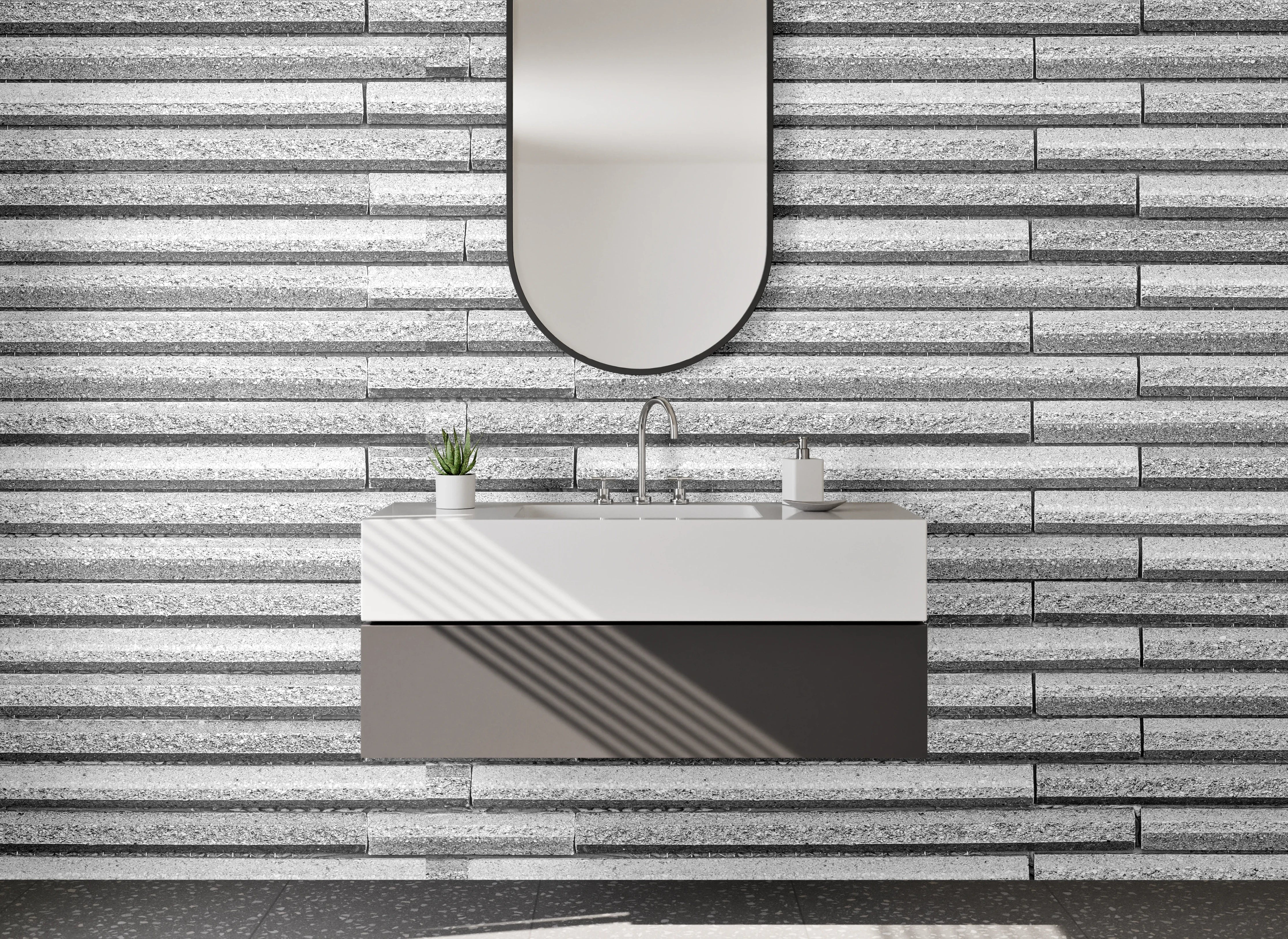 Waschbecken-Rückwand - Moderne Fliesenoptik Grau-Weiß