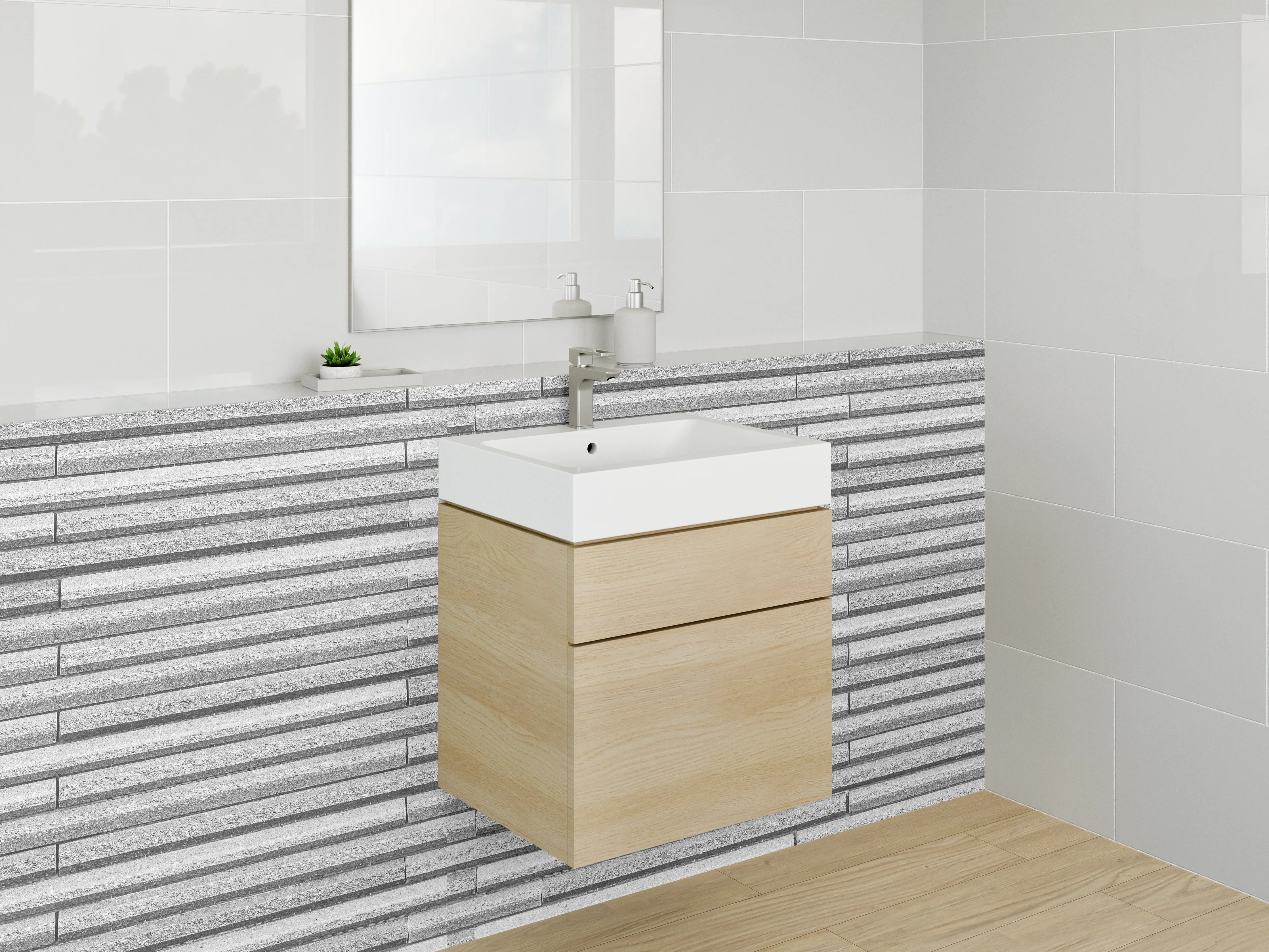 Waschbecken-Rückwand - Moderne Fliesenoptik Grau-Weiß