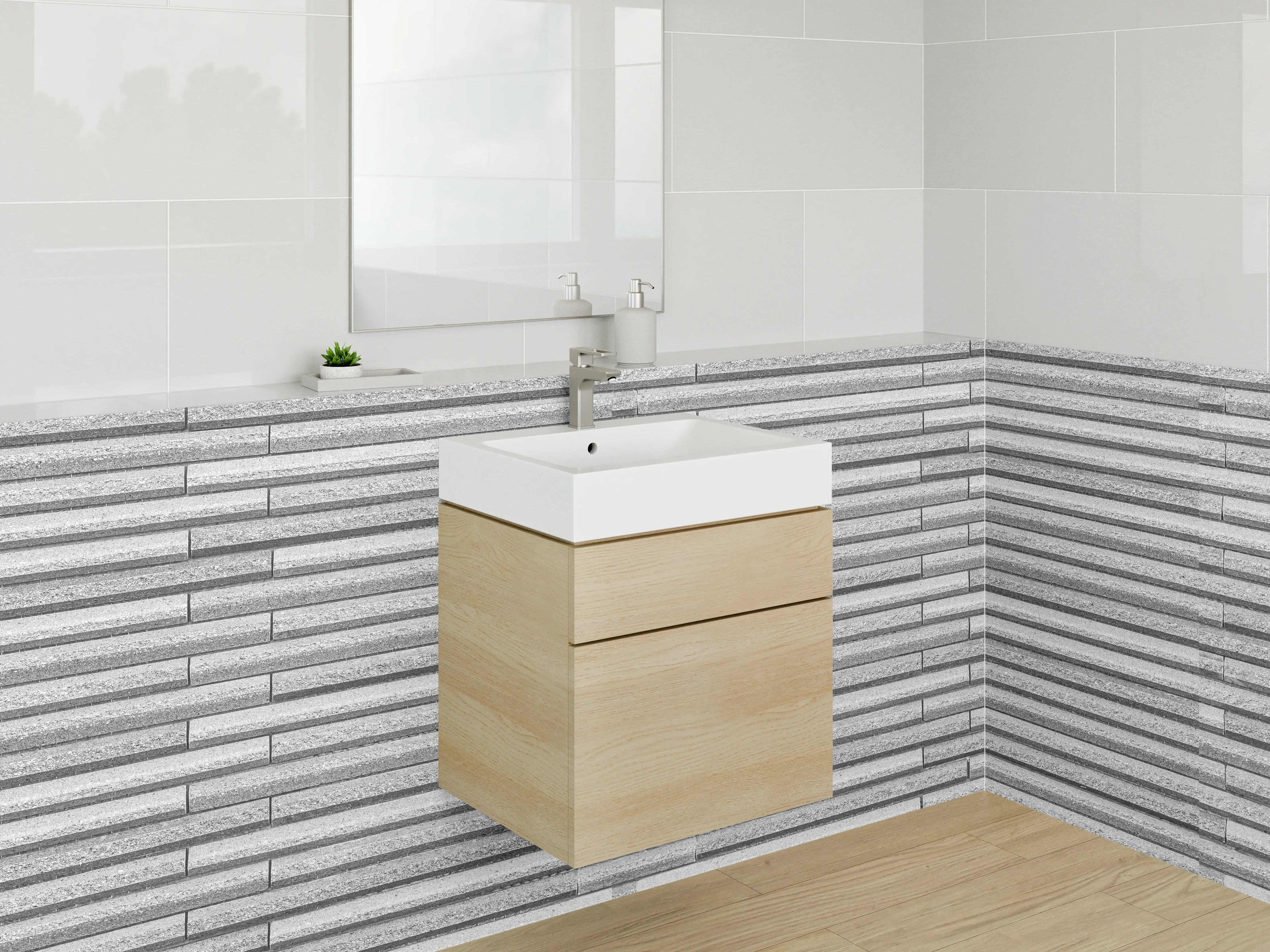 Waschbecken-Rückwand - Moderne Fliesenoptik Grau-Weiß
