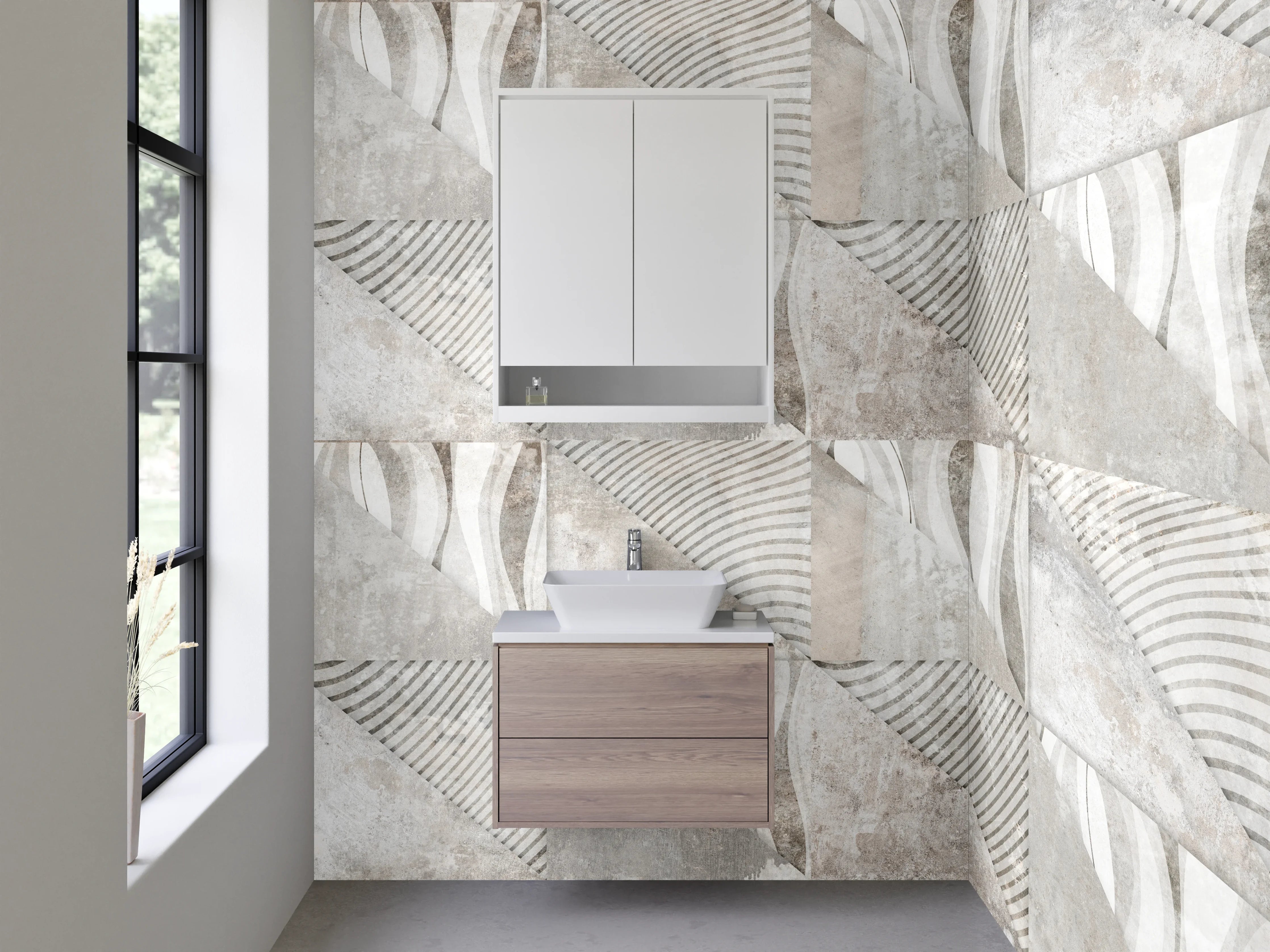 Waschbecken-Rückwand - Moderne Fliesenoptik in Weiß und Grau