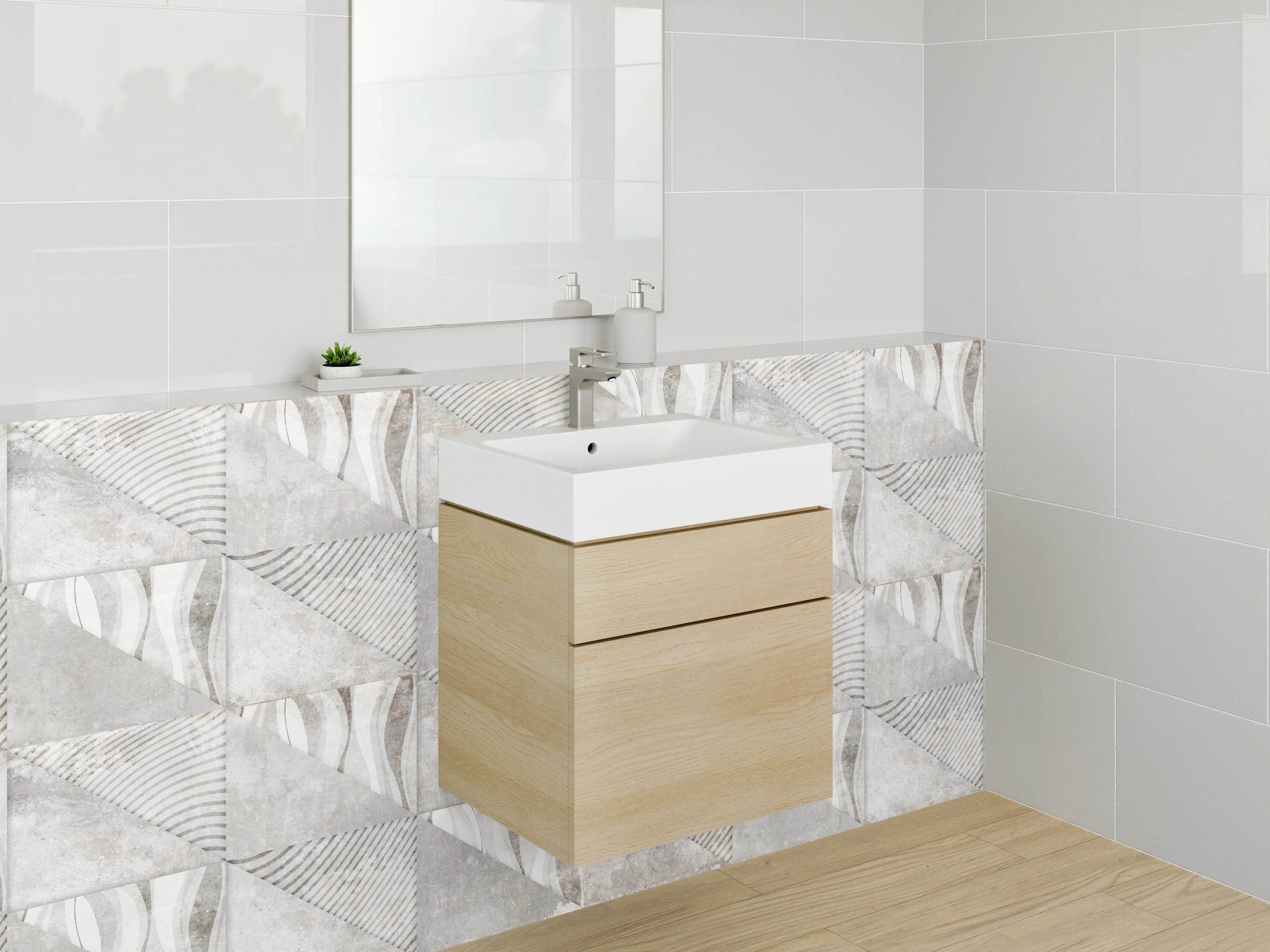 Waschbecken-Rückwand - Moderne Fliesenoptik in Weiß und Grau