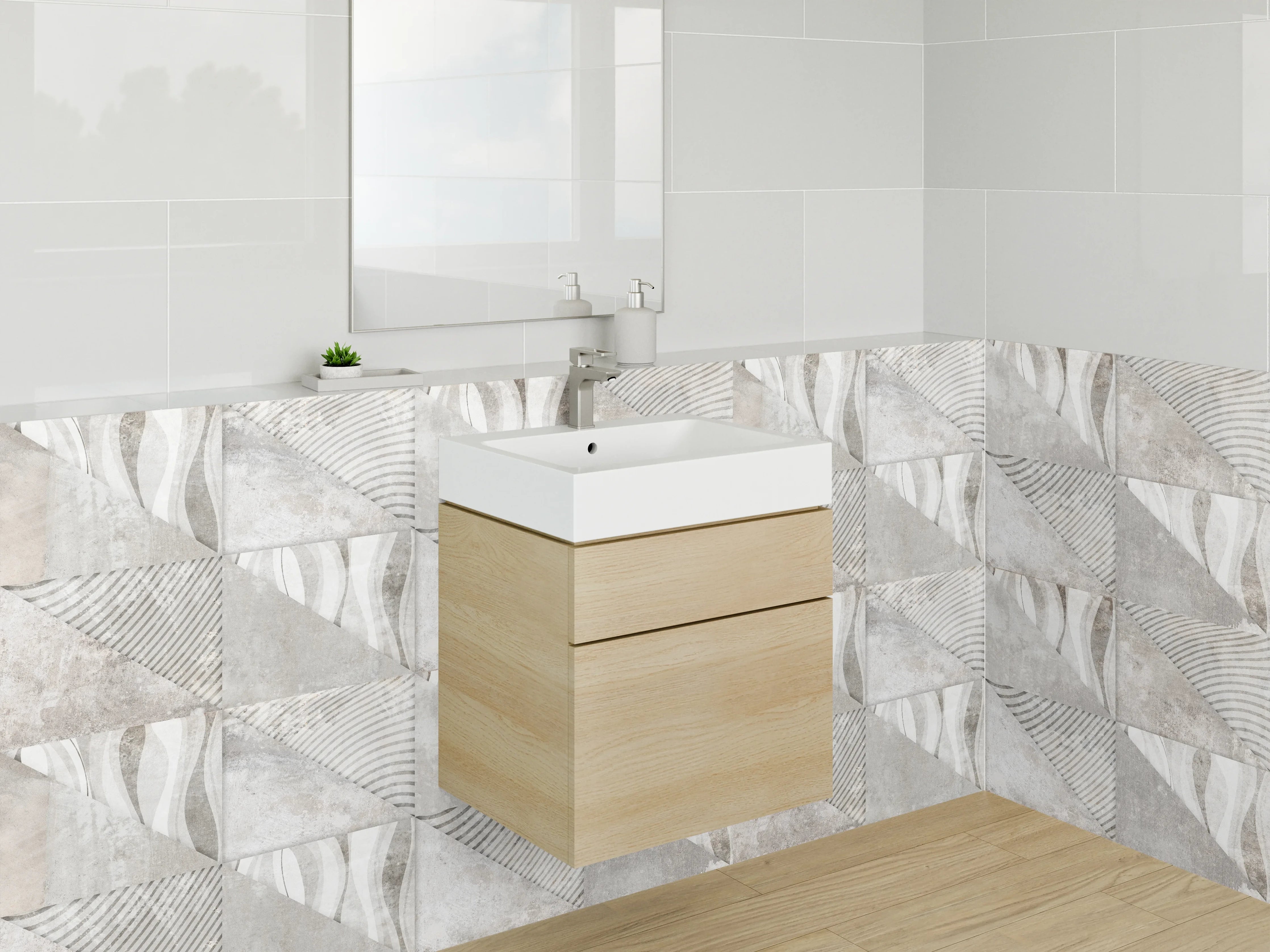 Waschbecken-Rückwand - Moderne Fliesenoptik in Weiß und Grau