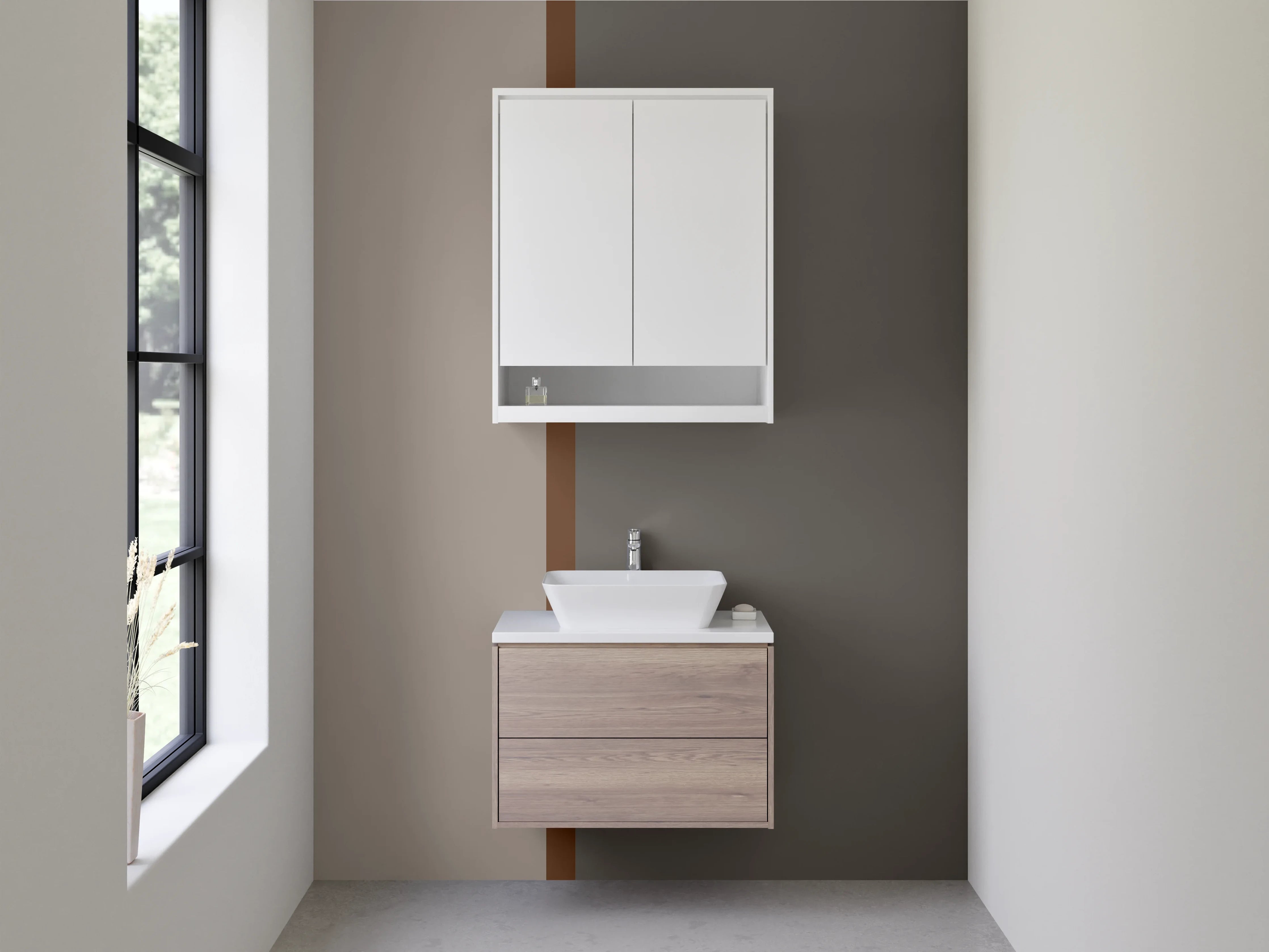 Waschbecken-Rückwand - Moderne Grautöne mit Braunakzenten