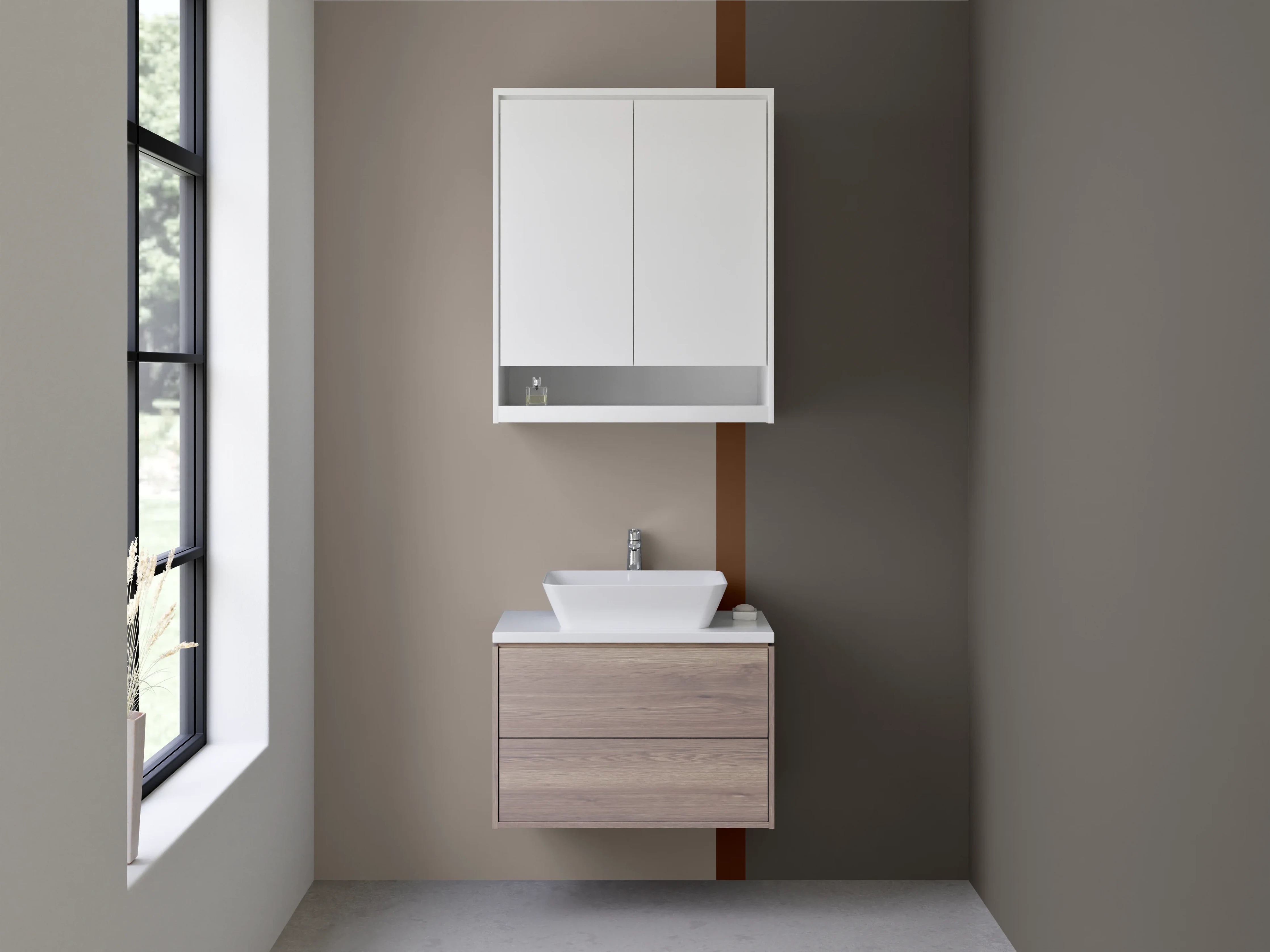 Waschbecken-Rückwand - Moderne Grautöne mit Braunakzenten