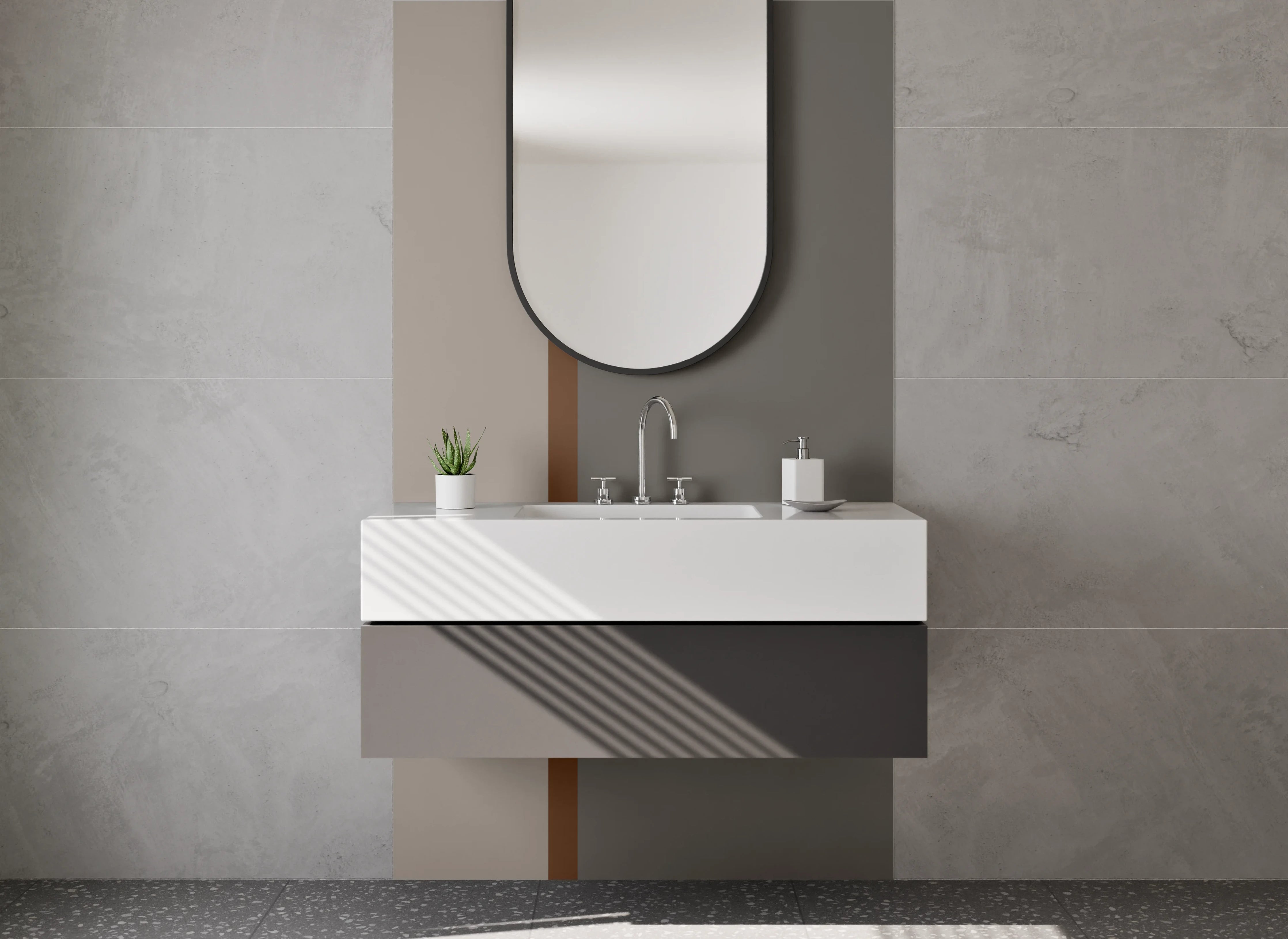 Waschbecken-Rückwand - Moderne Grautöne mit Braunakzenten