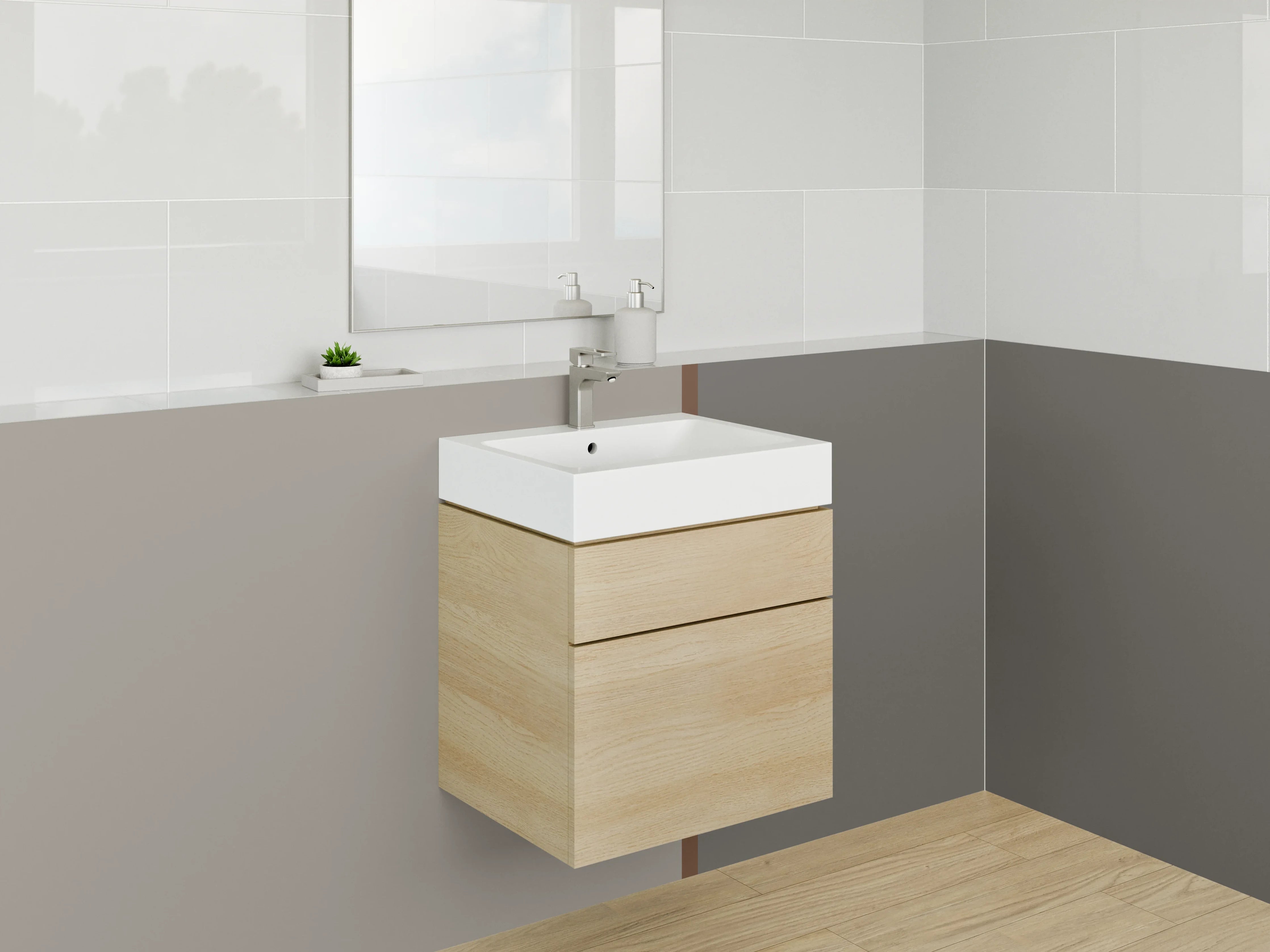 Waschbecken-Rückwand - Moderne Grautöne mit Braunakzenten