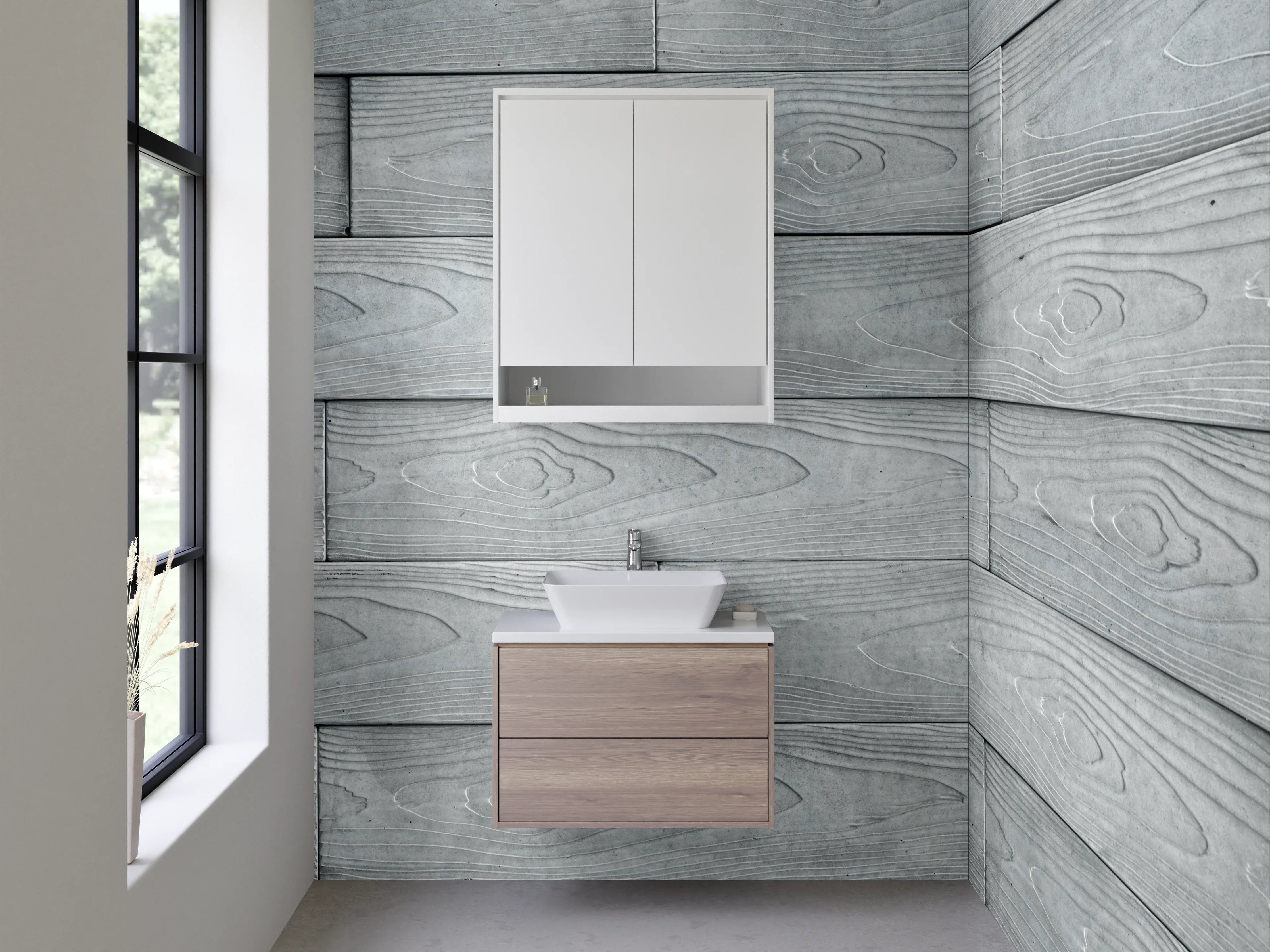 Waschbecken-Rückwand - Moderne Holzoptik Grau für Küche & Bad