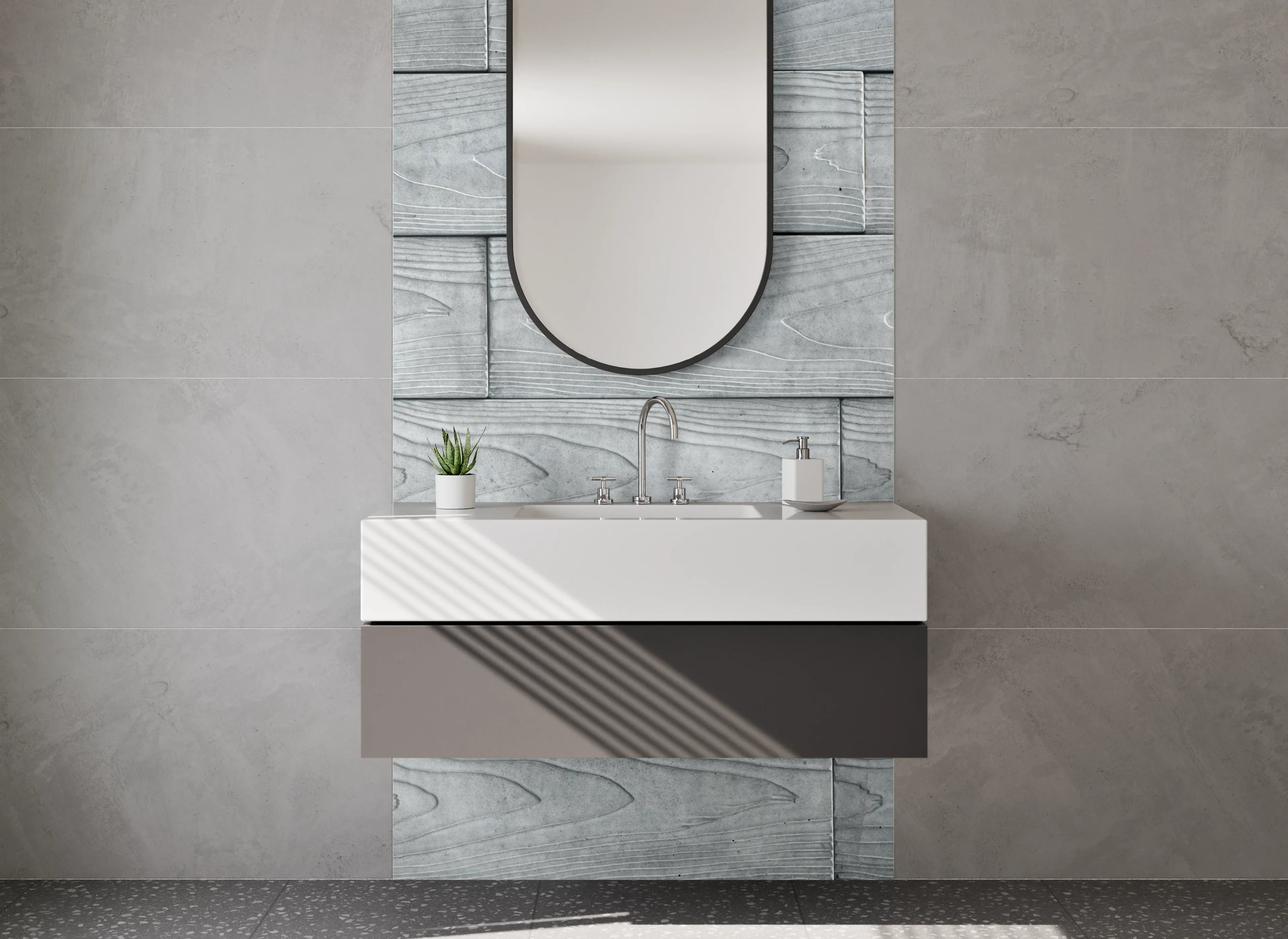 Waschbecken-Rückwand - Moderne Holzoptik Grau für Küche & Bad
