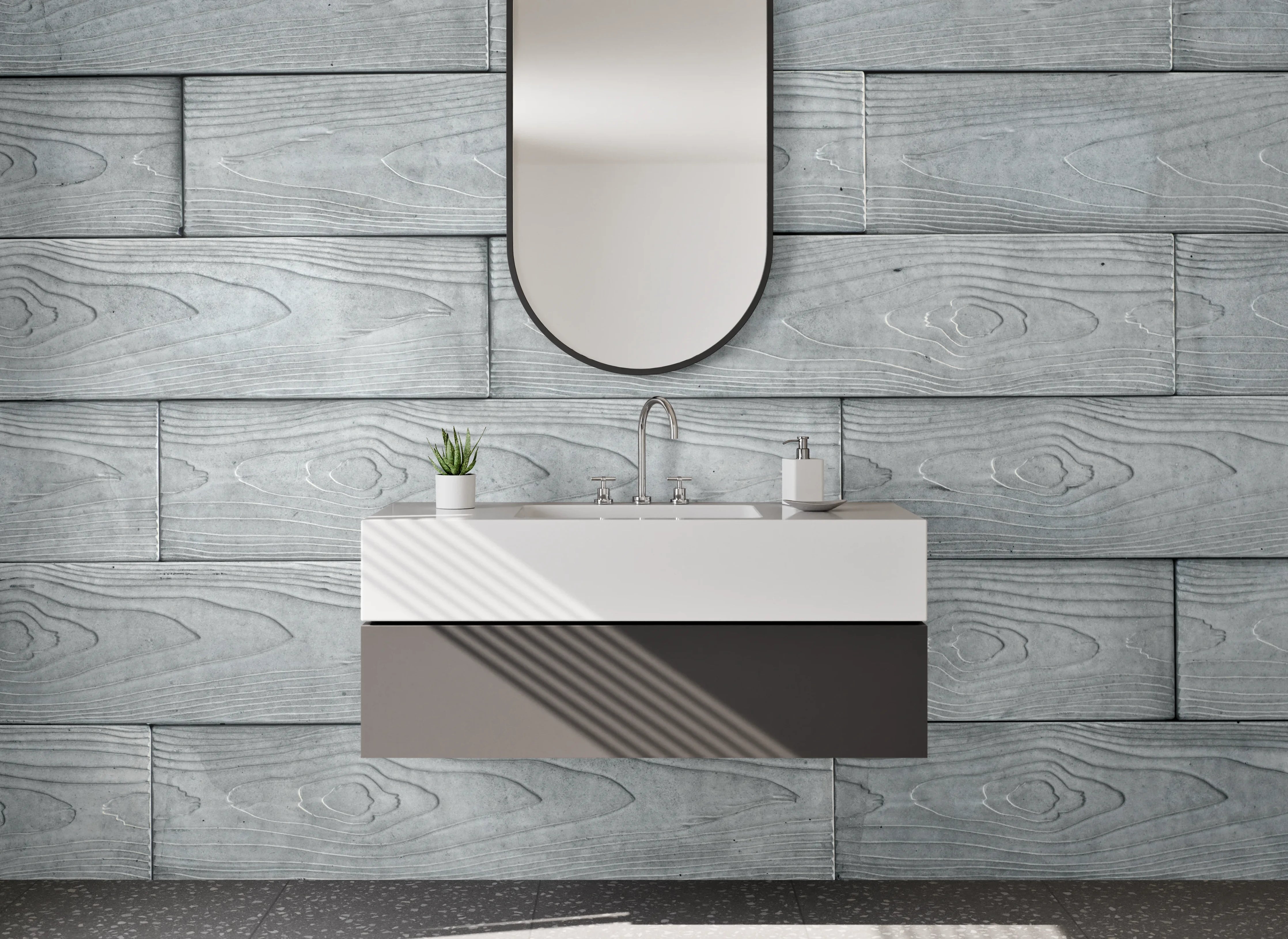 Waschbecken-Rückwand - Moderne Holzoptik Grau für Küche & Bad