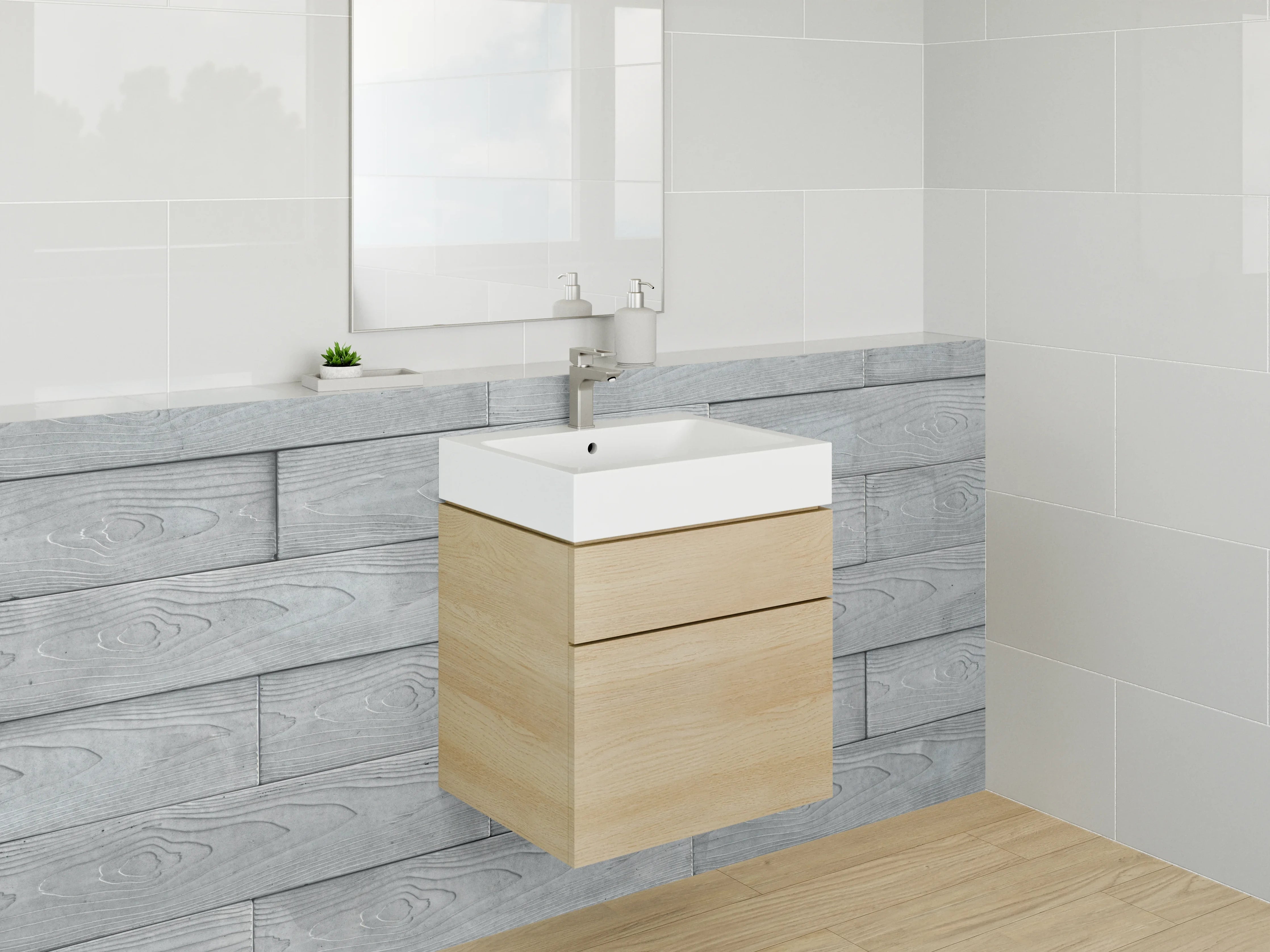 Waschbecken-Rückwand - Moderne Holzoptik Grau für Küche & Bad