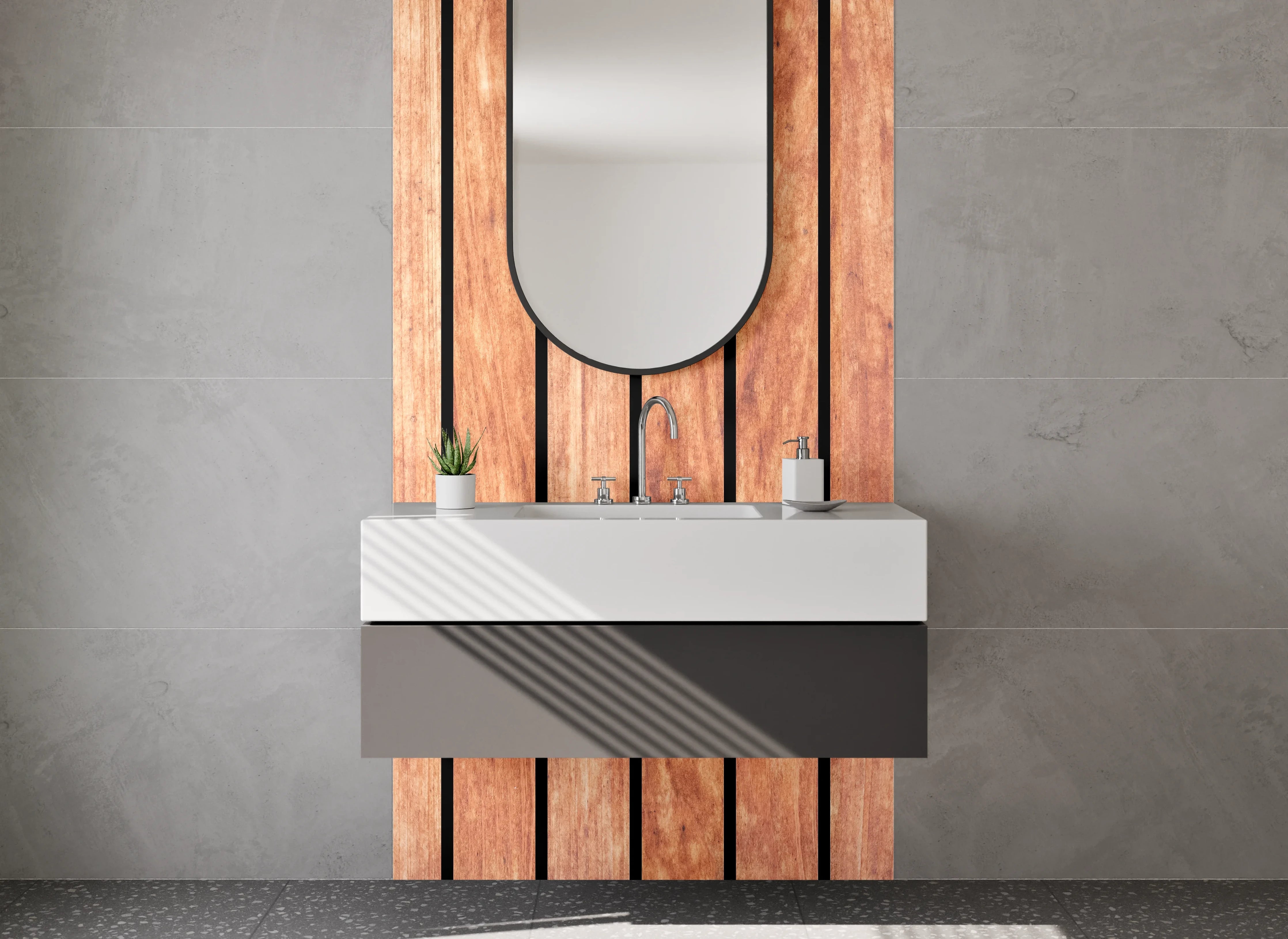 Waschbecken-Rückwand - Moderne Holzoptik Panel Braun