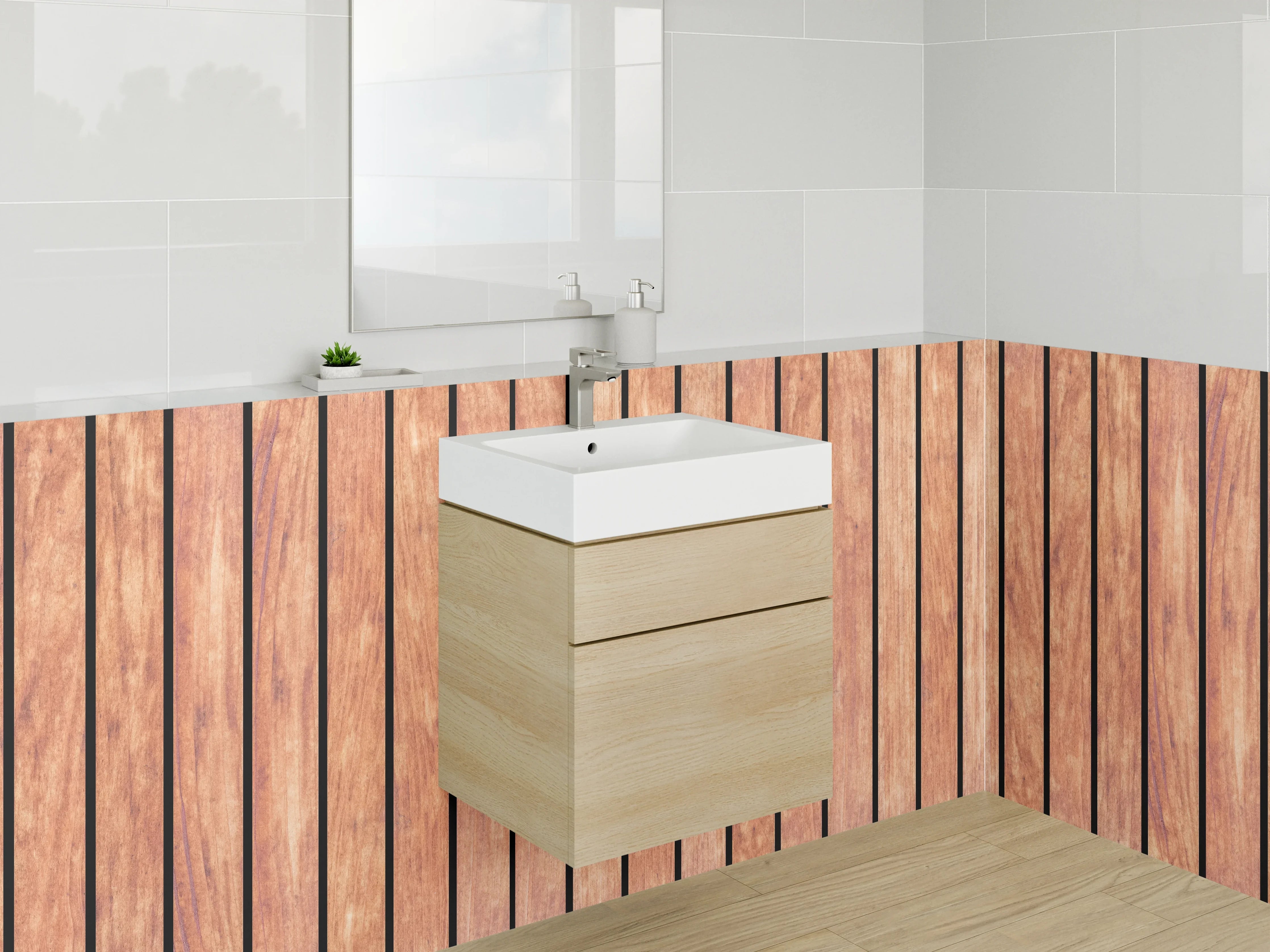 Waschbecken-Rückwand - Moderne Holzoptik Panel Braun