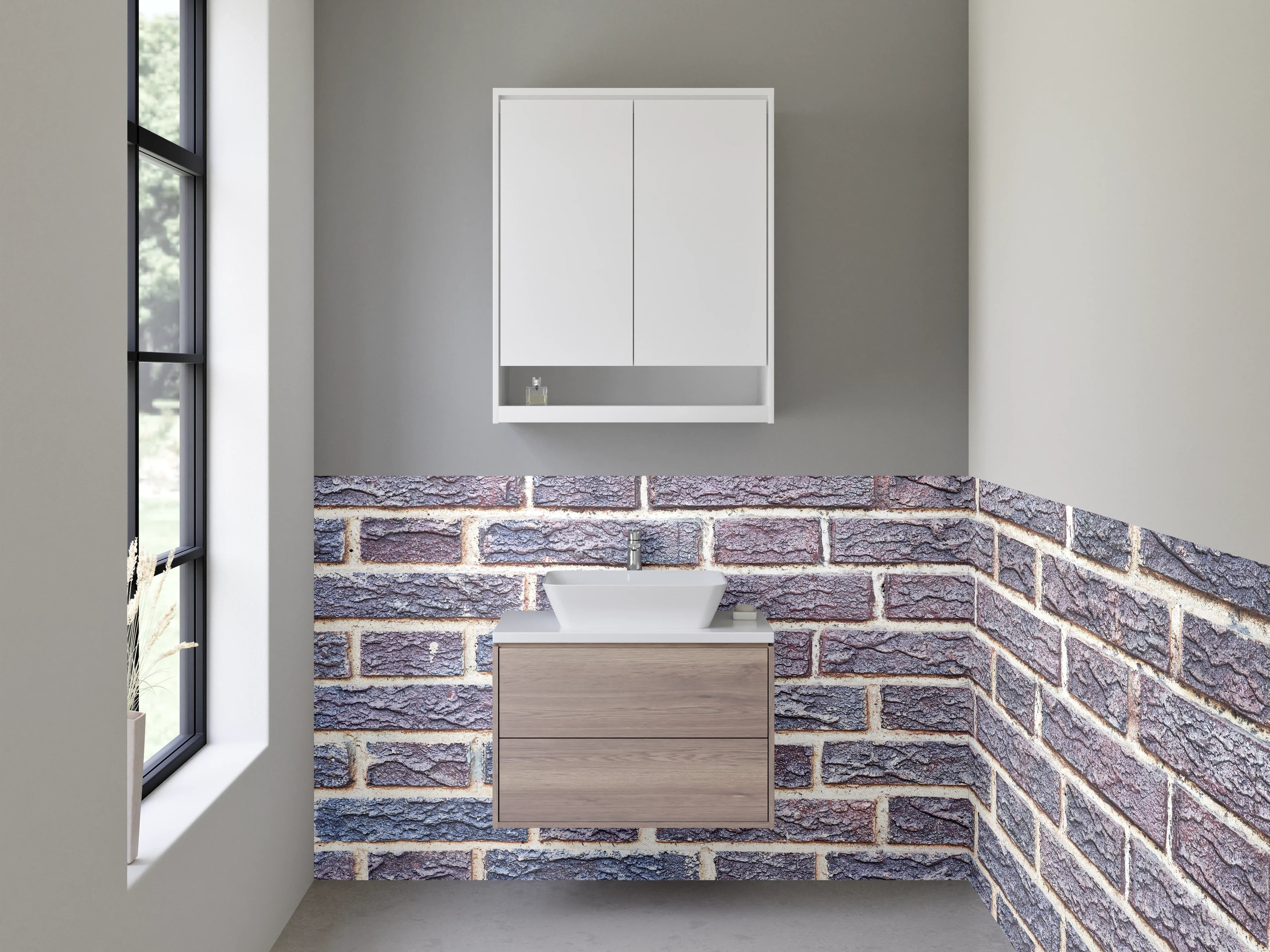 Waschbecken-Rückwand - Moderne Klinkerziegel Wandoptik Braun-Grau