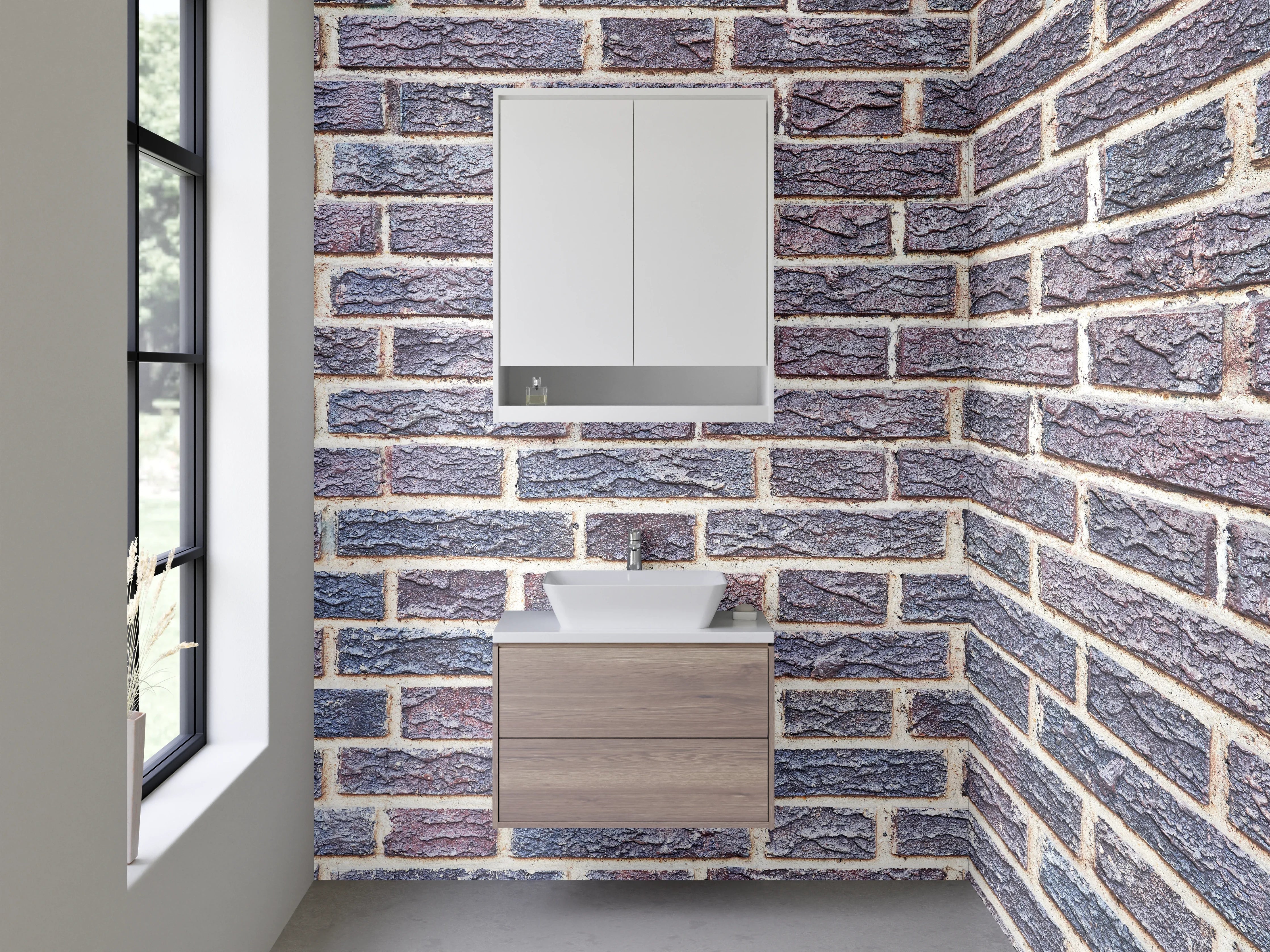 Waschbecken-Rückwand - Moderne Klinkerziegel Wandoptik Braun-Grau