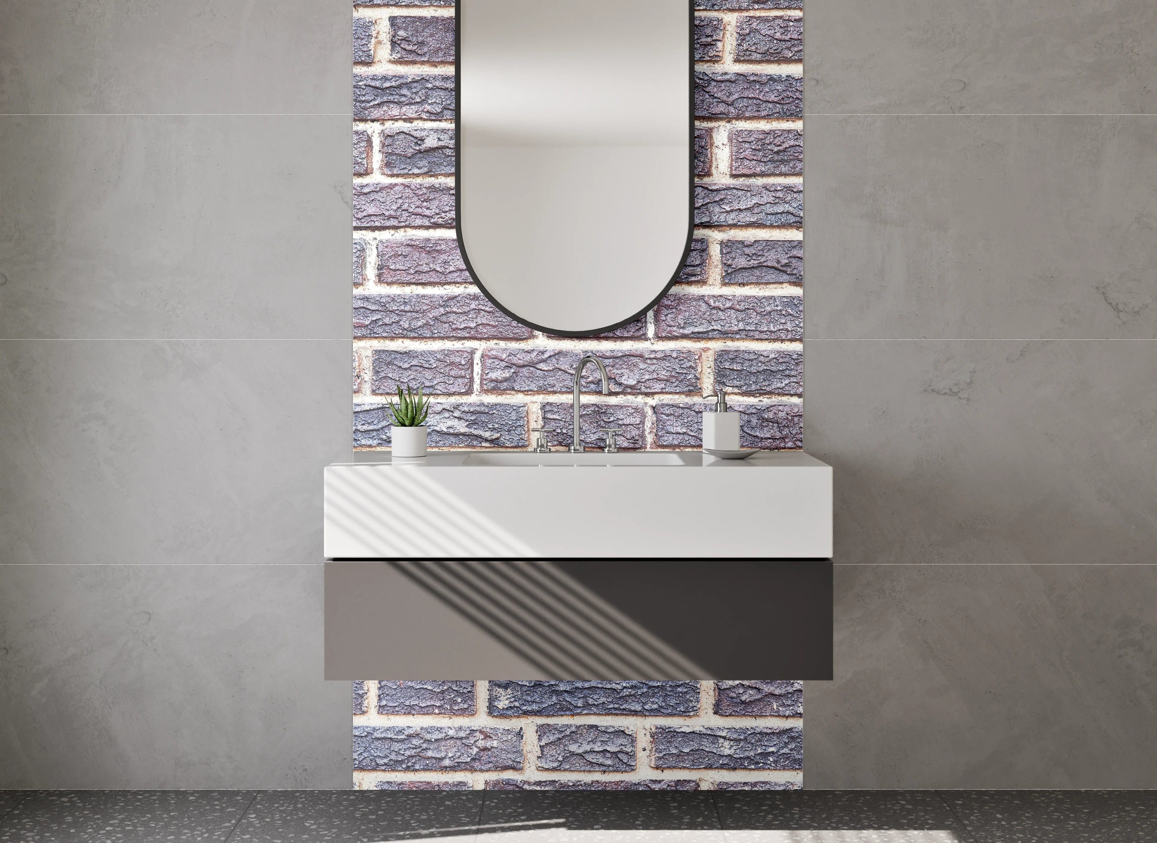 Waschbecken-Rückwand - Moderne Klinkerziegel Wandoptik Braun-Grau
