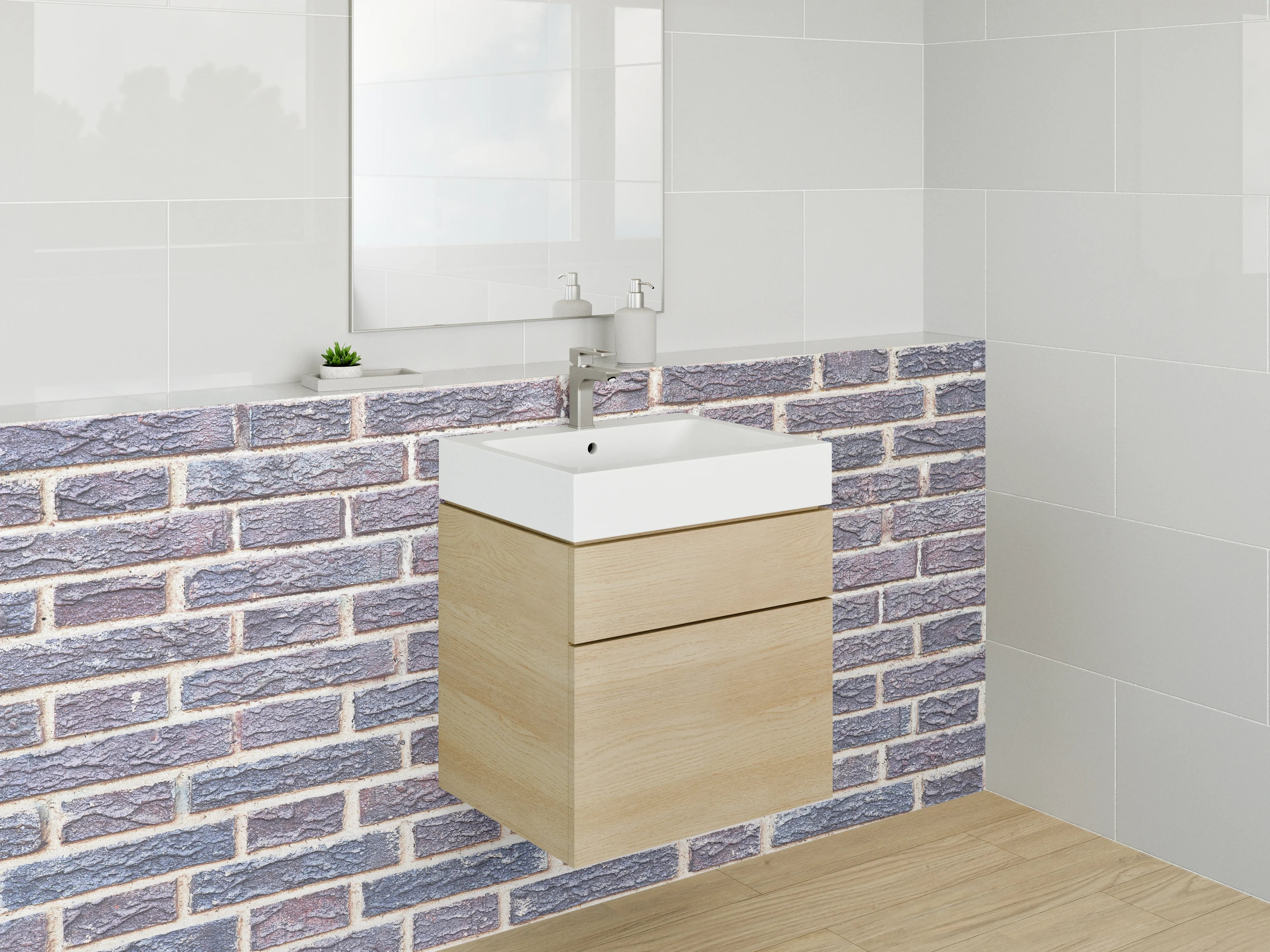 Waschbecken-Rückwand - Moderne Klinkerziegel Wandoptik Braun-Grau