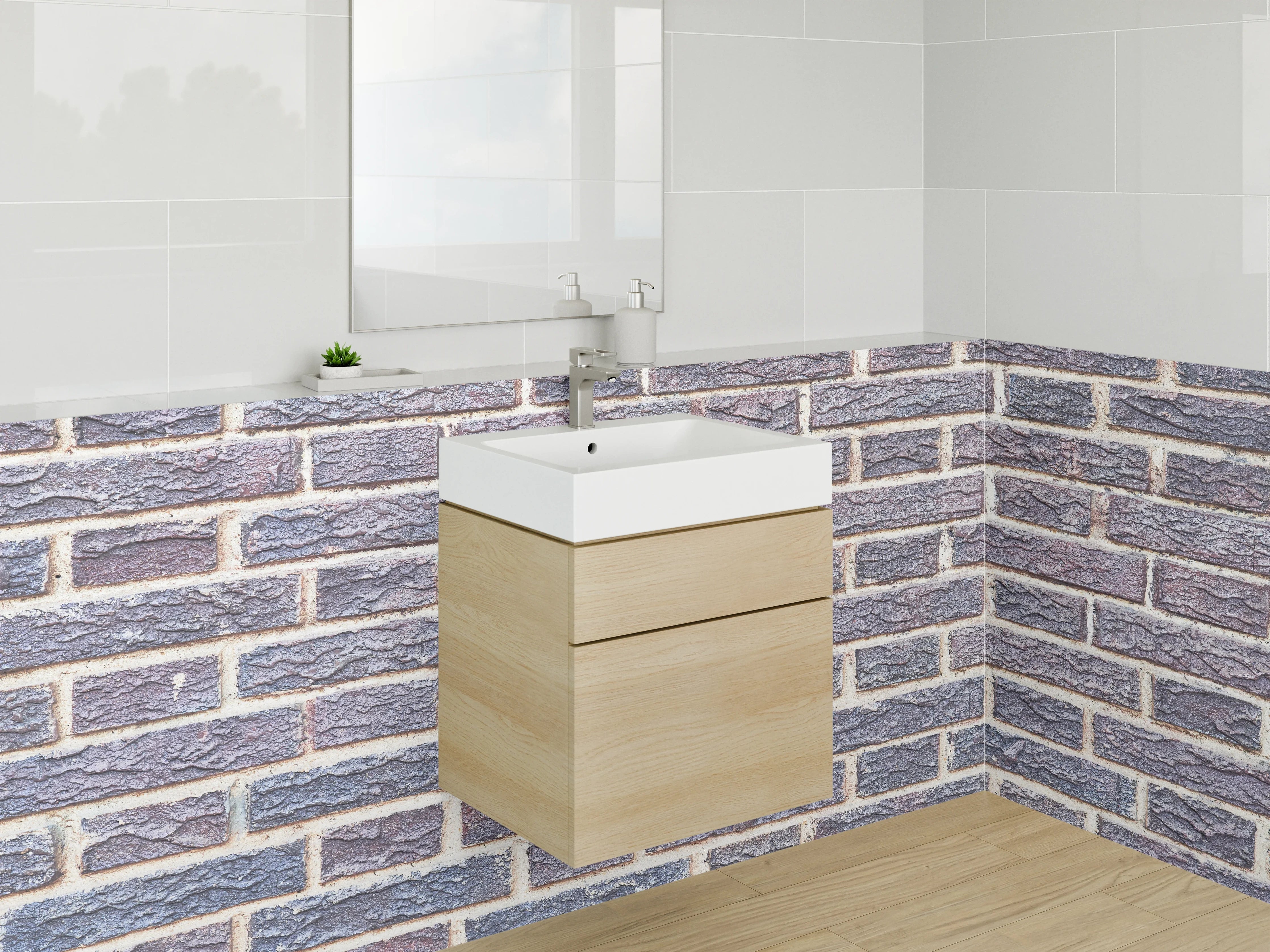 Waschbecken-Rückwand - Moderne Klinkerziegel Wandoptik Braun-Grau