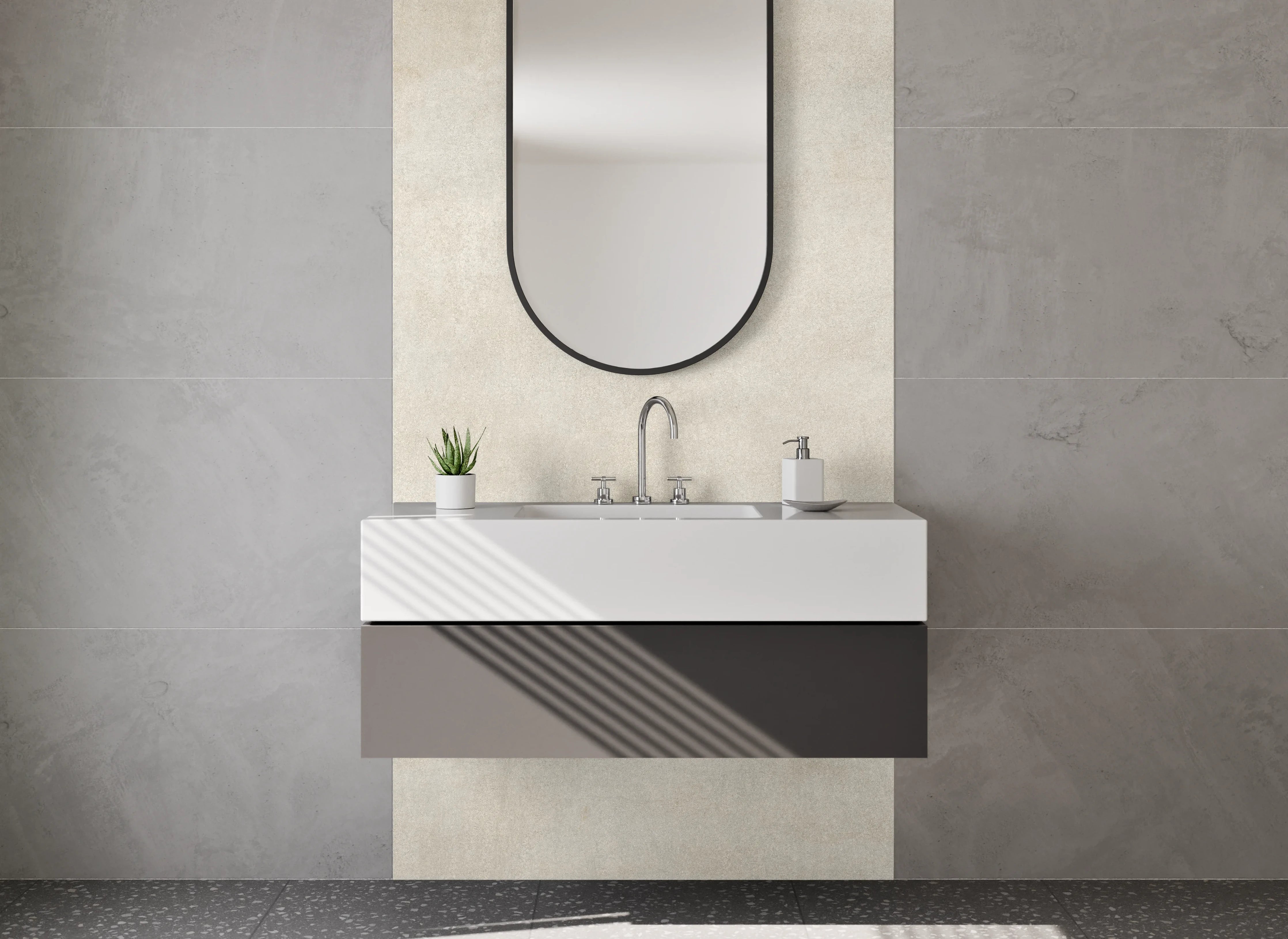 Waschbecken-Rückwand - Moderne Marmor-Optik in Weiß und Grau