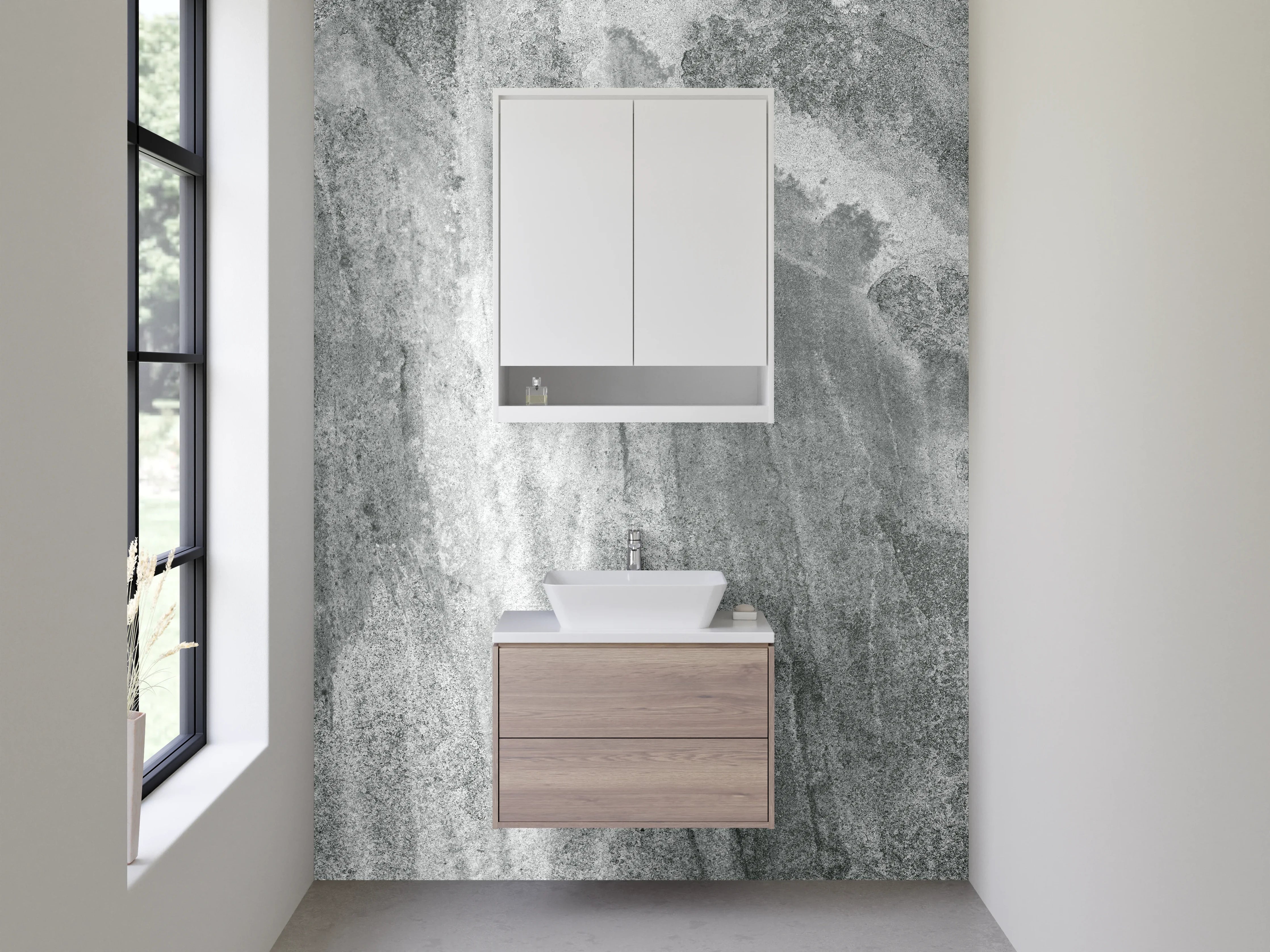 Waschbecken-Rückwand - Moderne Marmoroptik in Grau und Weiß