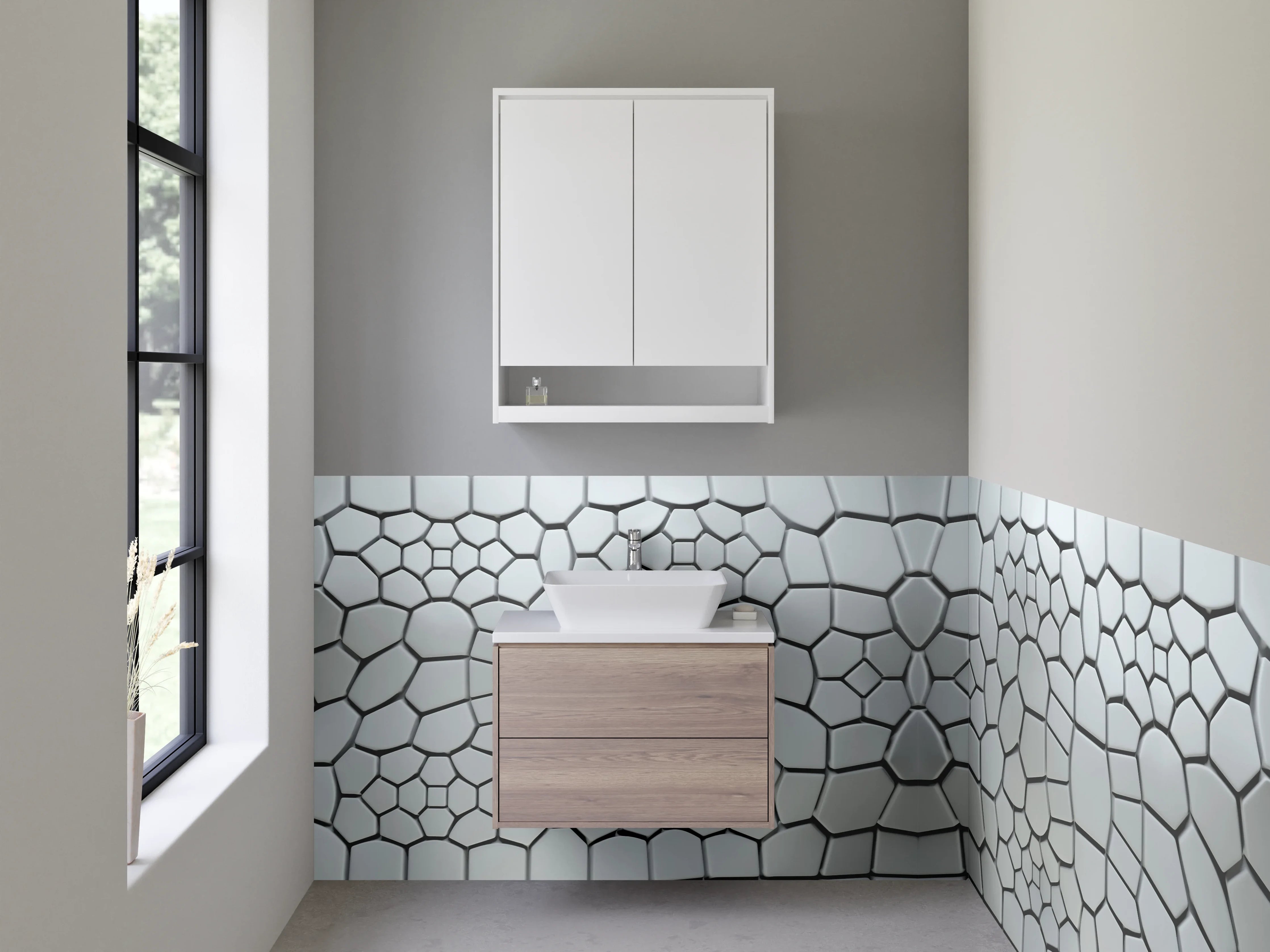 Waschbecken-Rückwand - Moderne Mosaikstruktur in Silber und Grau