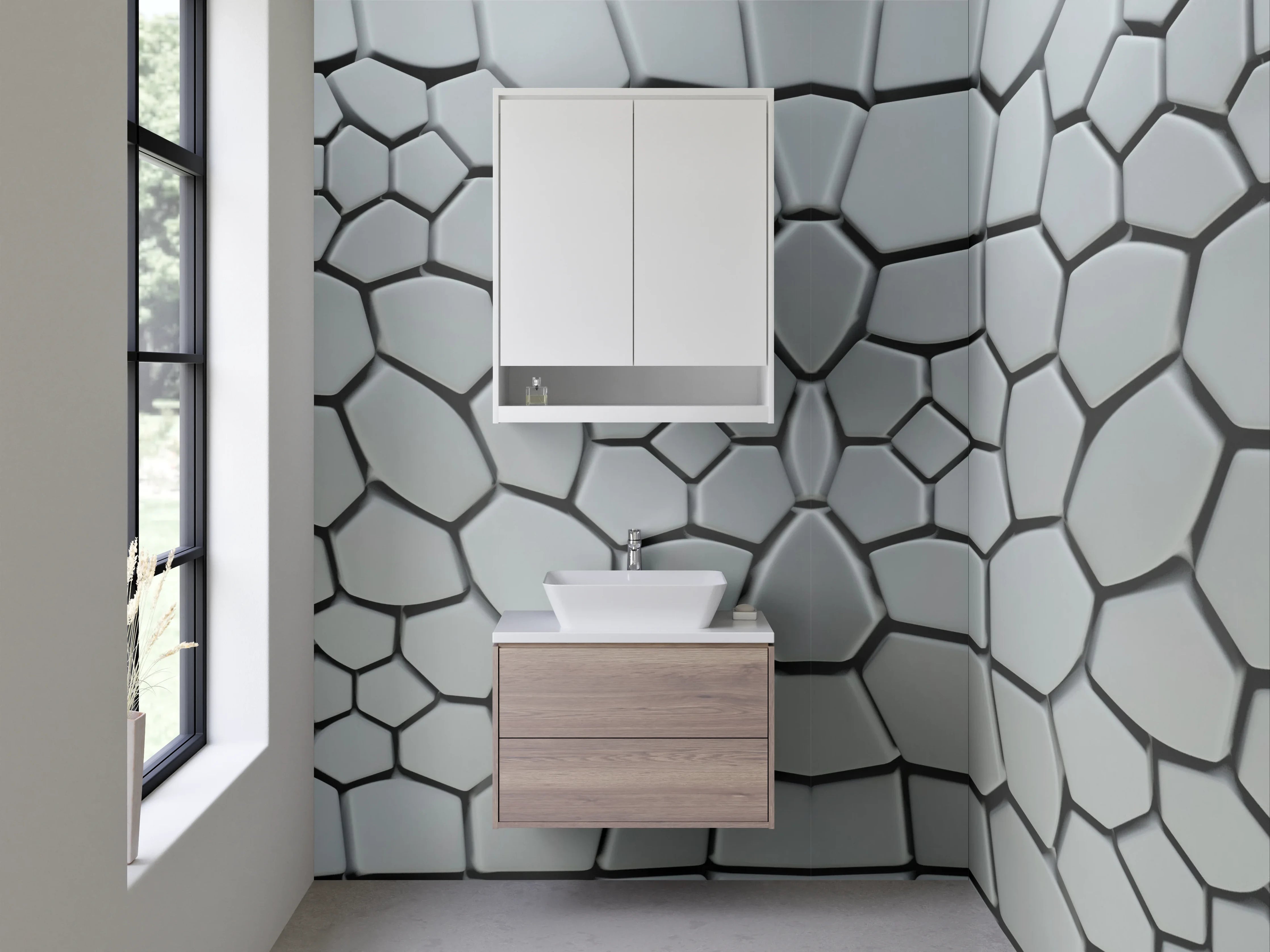 Waschbecken-Rückwand - Moderne Mosaikstruktur in Silber und Grau