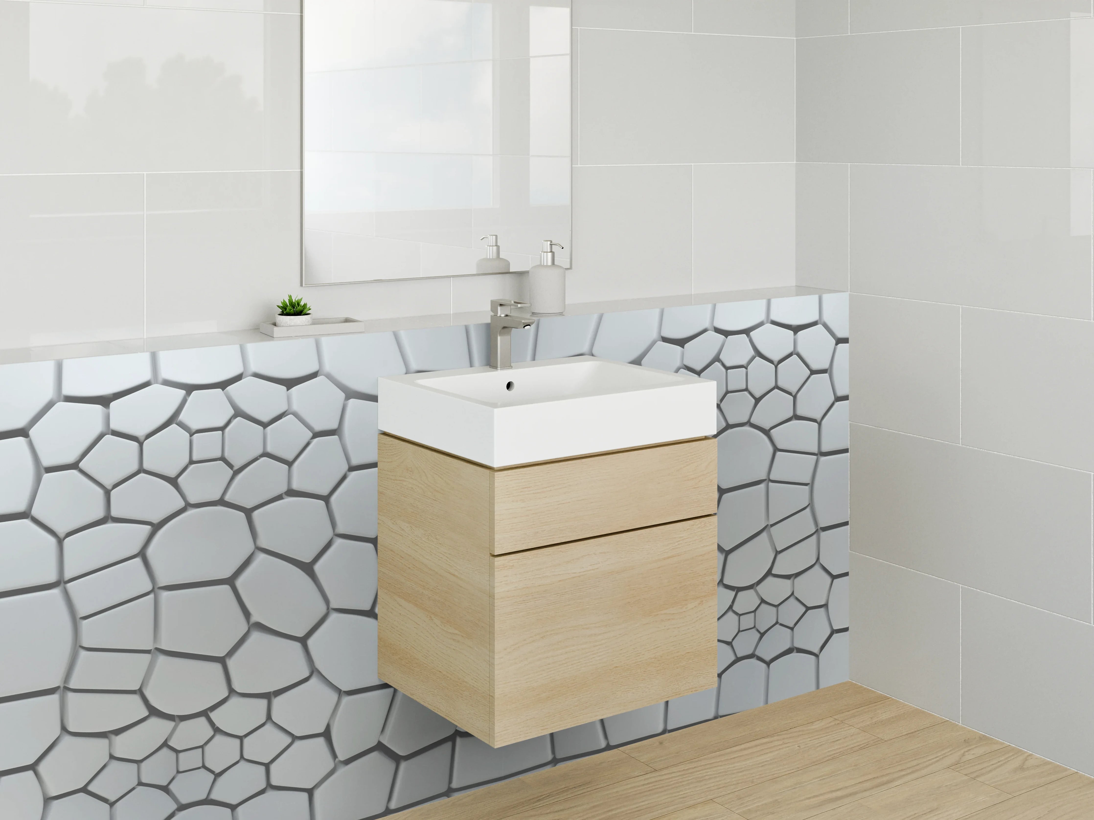 Waschbecken-Rückwand - Moderne Mosaikstruktur in Silber und Grau