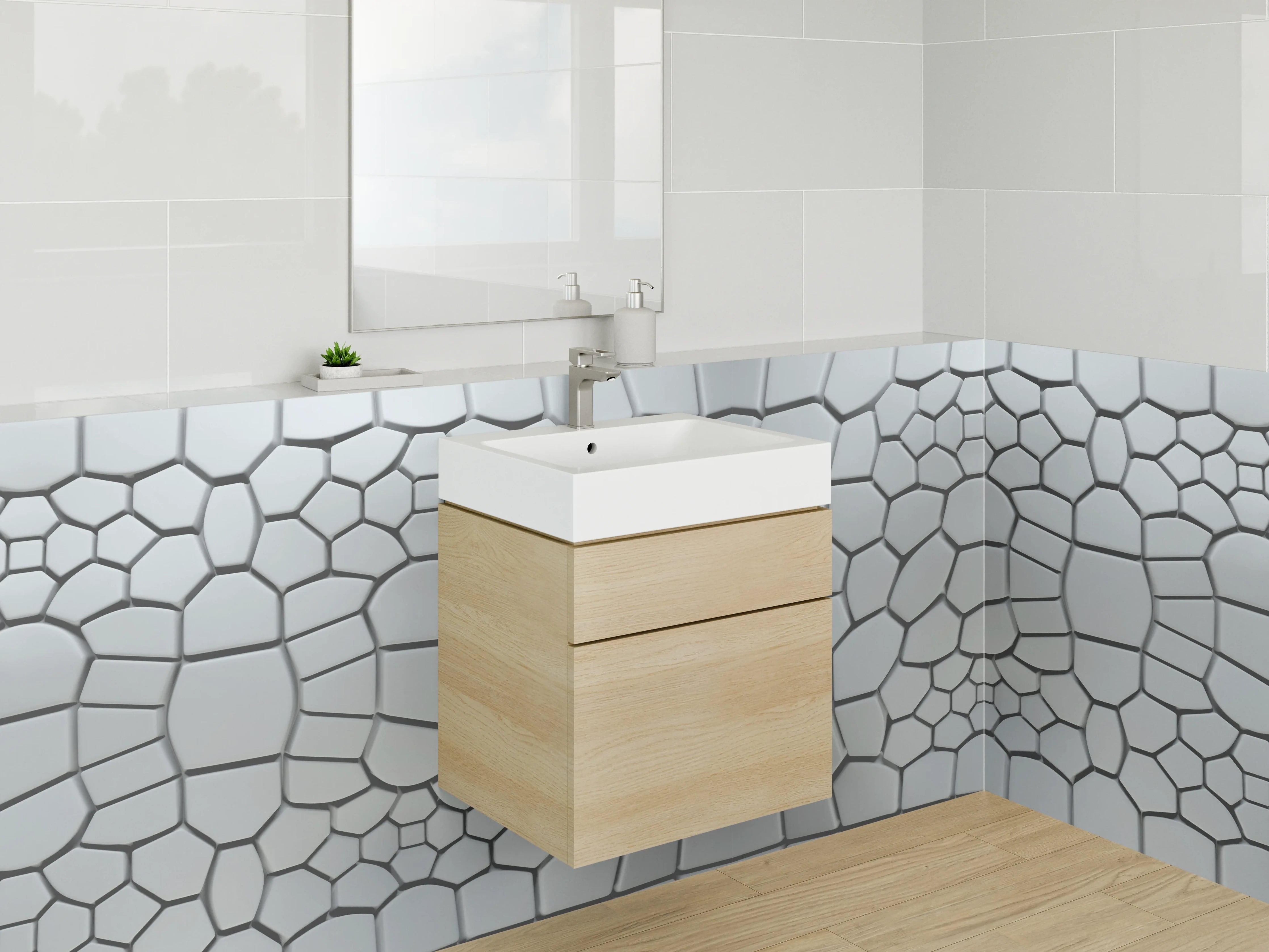 Waschbecken-Rückwand - Moderne Mosaikstruktur in Silber und Grau